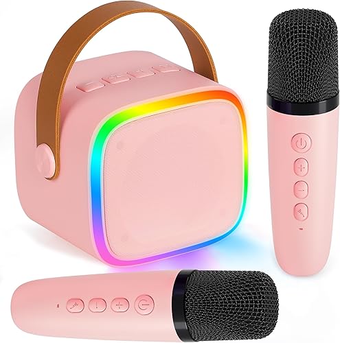 BONAOK - Juego de juguetes de máquina de karaoke para niños, mini altavoz Bluetooth portátil con micrófono inalámbrico, juguete para cantar para