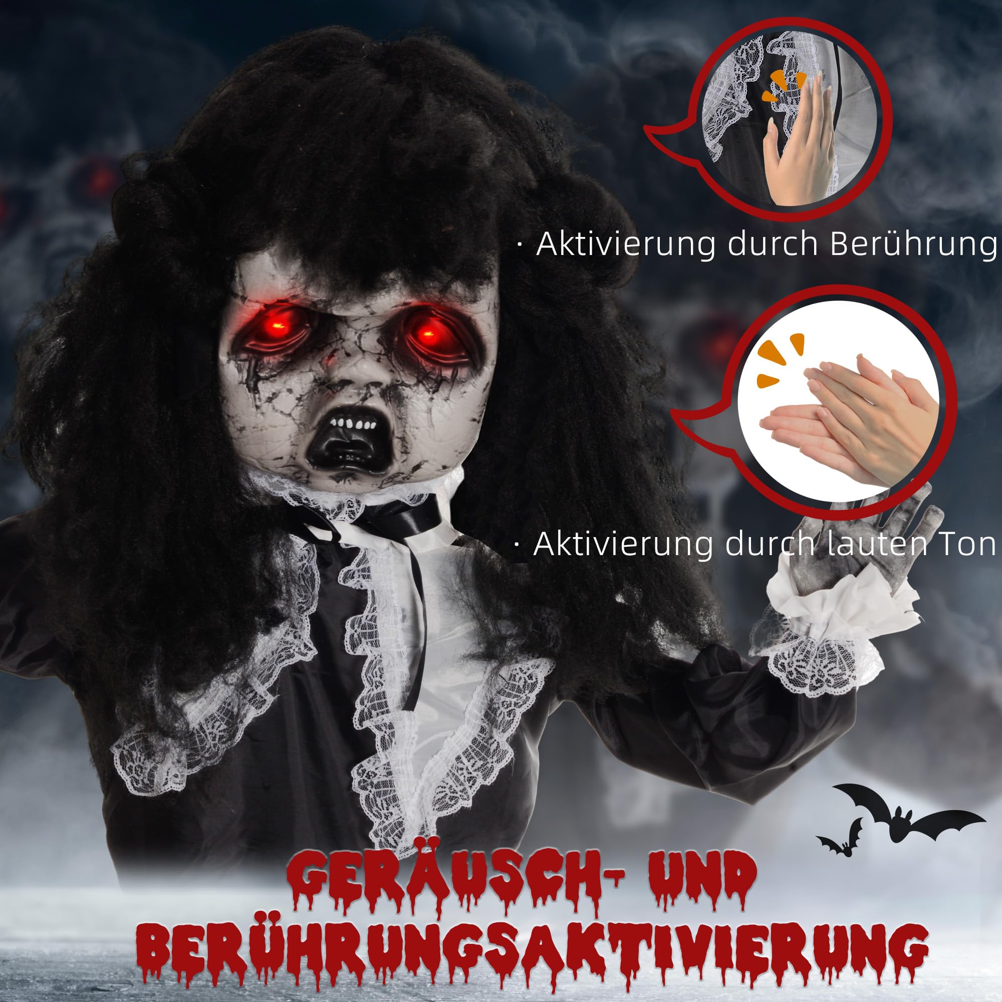 HOMCOM 160cm Halloween Dekoration Geisterpuppe mit LED-Lichter für Party