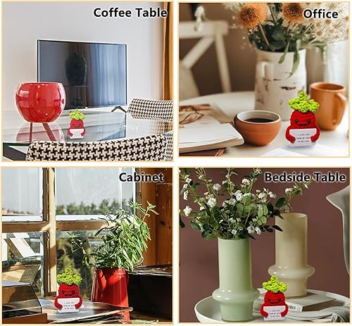 Miniatura 7 de utosday 2 piezas de mini tomate positivo divertido, muñeca de tomate de lana con tarjeta positiva, I Love You from My Head to Ma-Toes, linda muñeca