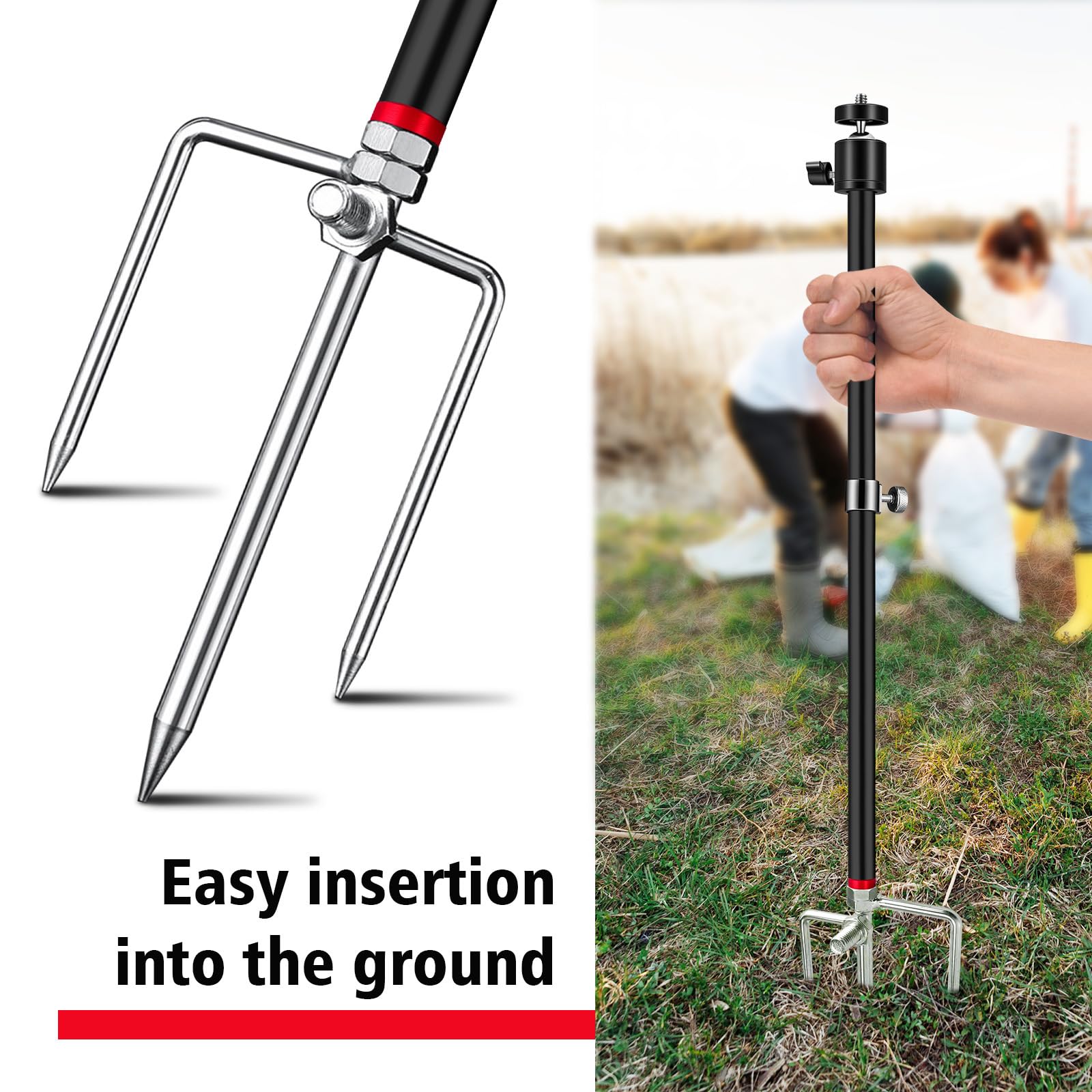 Adfitjo Game & Trail Camera Mount, 3 in 1 Aluminum 360 Degree Rotation Trail Camera Stand Mount Ground Holder, Thread Connection 1/4''-20 (6 mm) for Hunting Cameras, Solar Panels, etc.(1 Pack