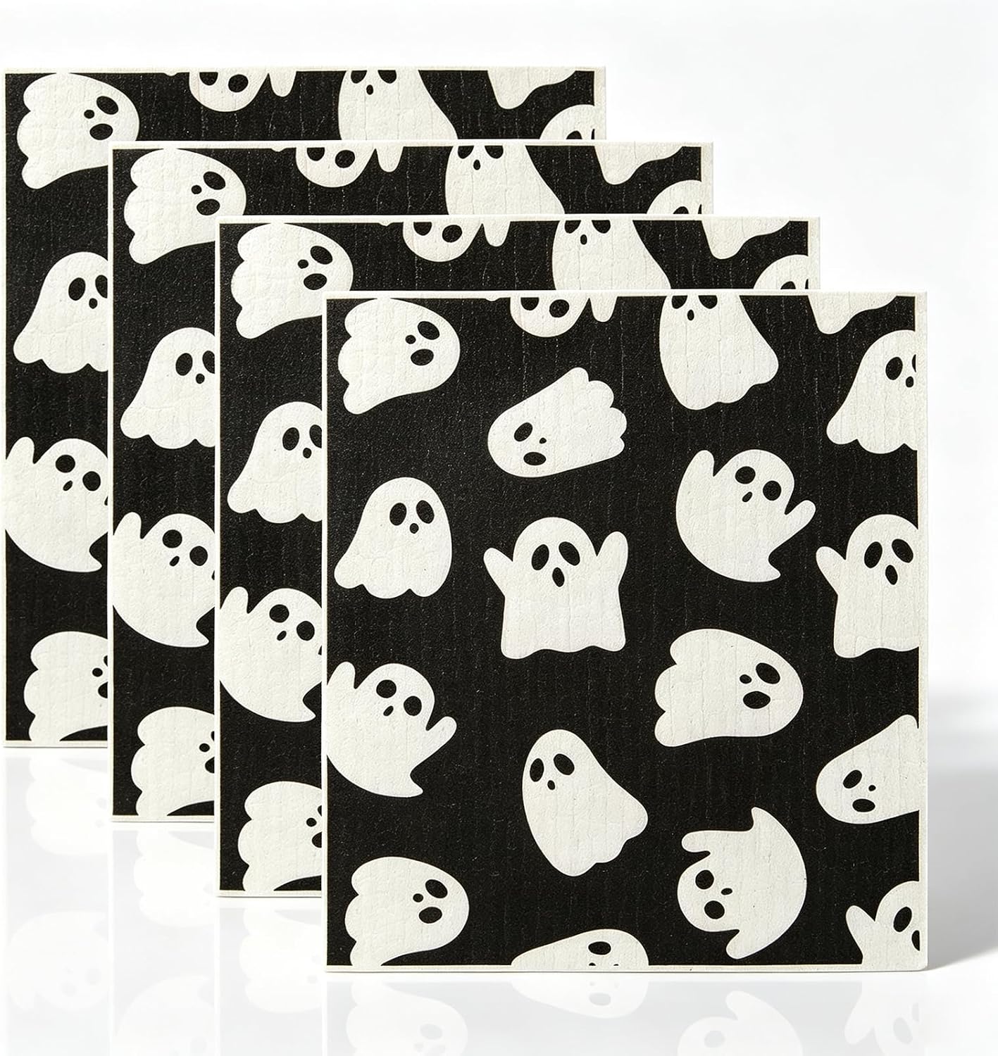 Whaline 4 Pcs Halloween Swedish Dishcloths, Ghost, 6.7 x 7.7 Inch