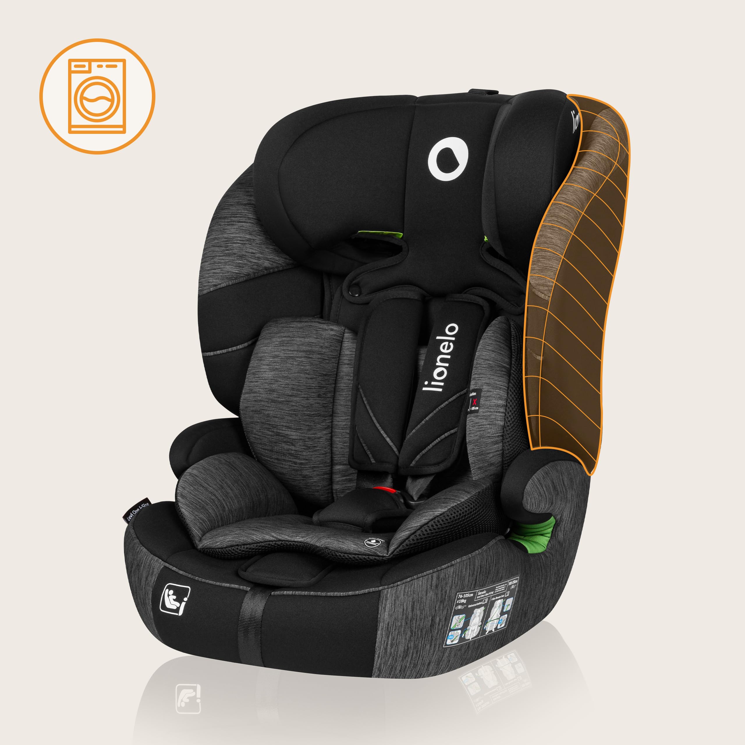 LIONELO LEVI ONE I-SIZE Silla infantil de coche 76-150 cm, Grupo 1 2 3, Protección Lateral, Reposacabezas ajustable de 10 etapas, Reposabrazos Cómodos, Respaldo Extraíble, R129 i-Size