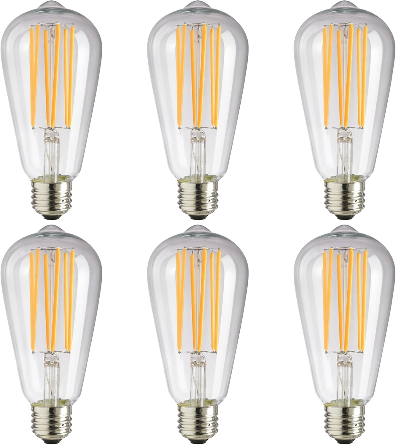 Sunlite - S19 LED Vintage Edison Bulb in Warm White, 6 Watts (45 Watt Equivalent), Dimmable, Medium Base, 15,000 Hours Lamp Life, 600 Lumens, Energy Efficient, Safety Rated, Indoor Use - 6 Pack