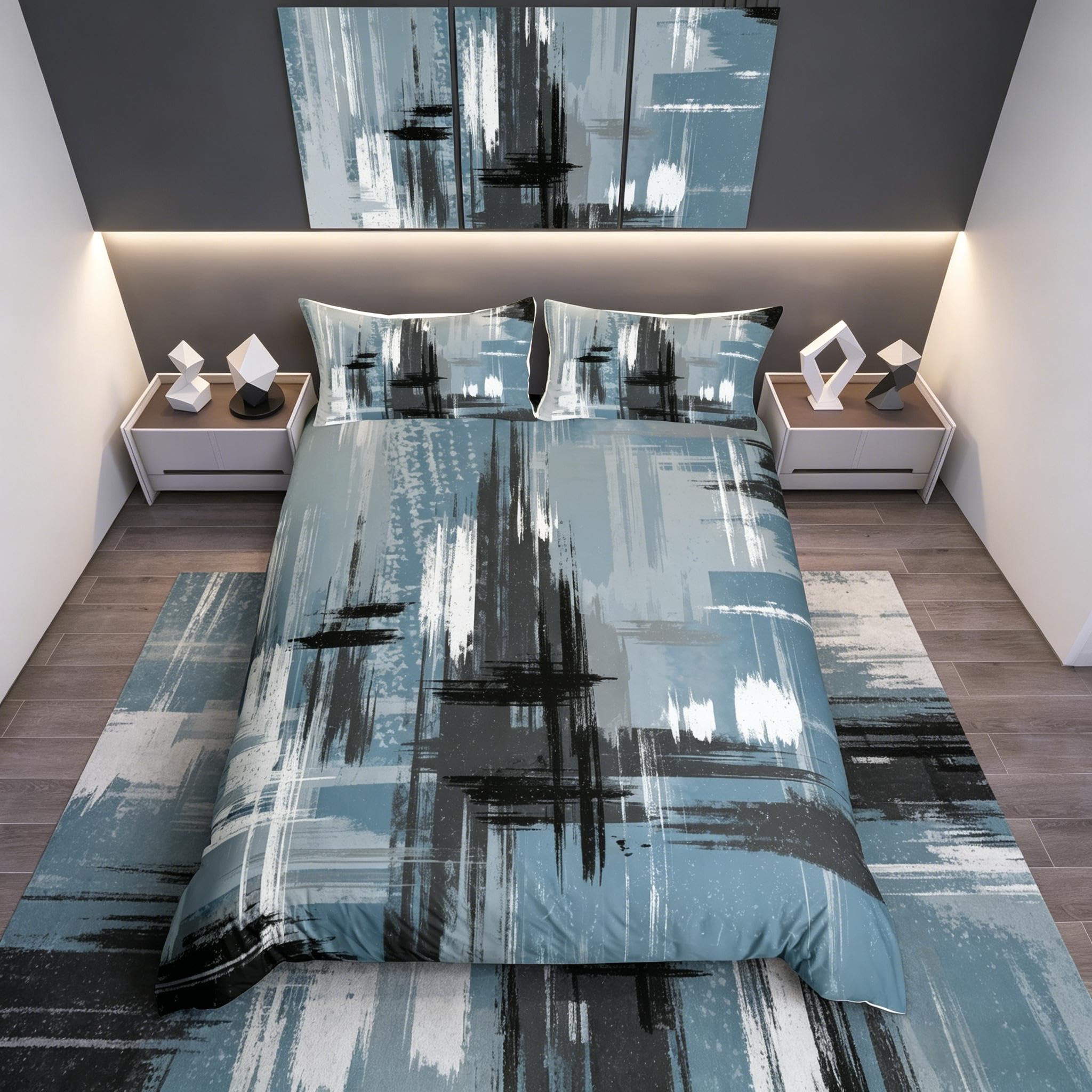 Abstract Bedding Set Modern Abstract Art Bedding Set for Kids Teens Retro Duvet Cover Blue Grey Pattern Bedspread Cover Room Decor 2Pcs With 1 Pillow Case Single Size โ image 1