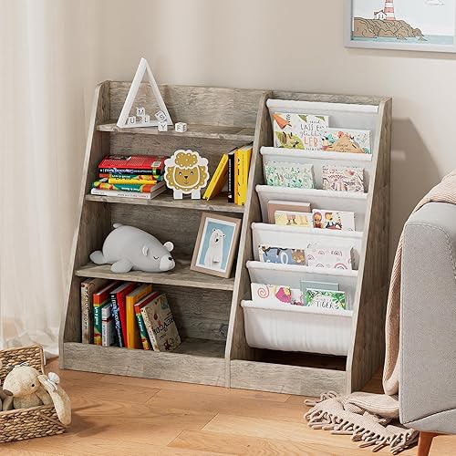 Miniatura 2 de Estantería infantil de 4 niveles de madera, estantería de cinco capas para niños, estante para libros de almacenamiento para bebés y niños pequeños,