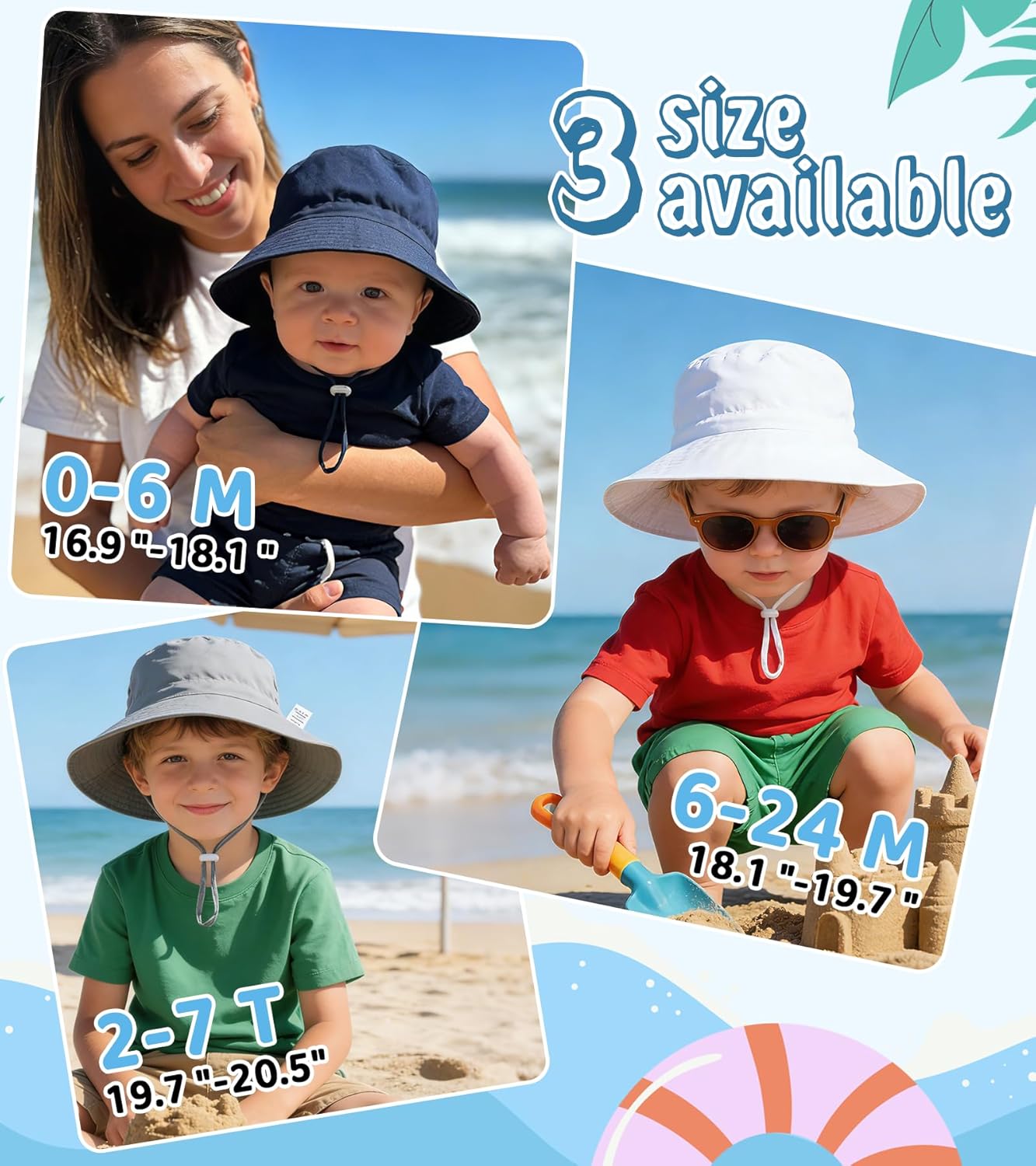 American Trends Baby Sun Hats for Boys Girls UPF 50+ Sun Protection Wide Brim Adjustable Summer Beach Bucket Hat - Image 4