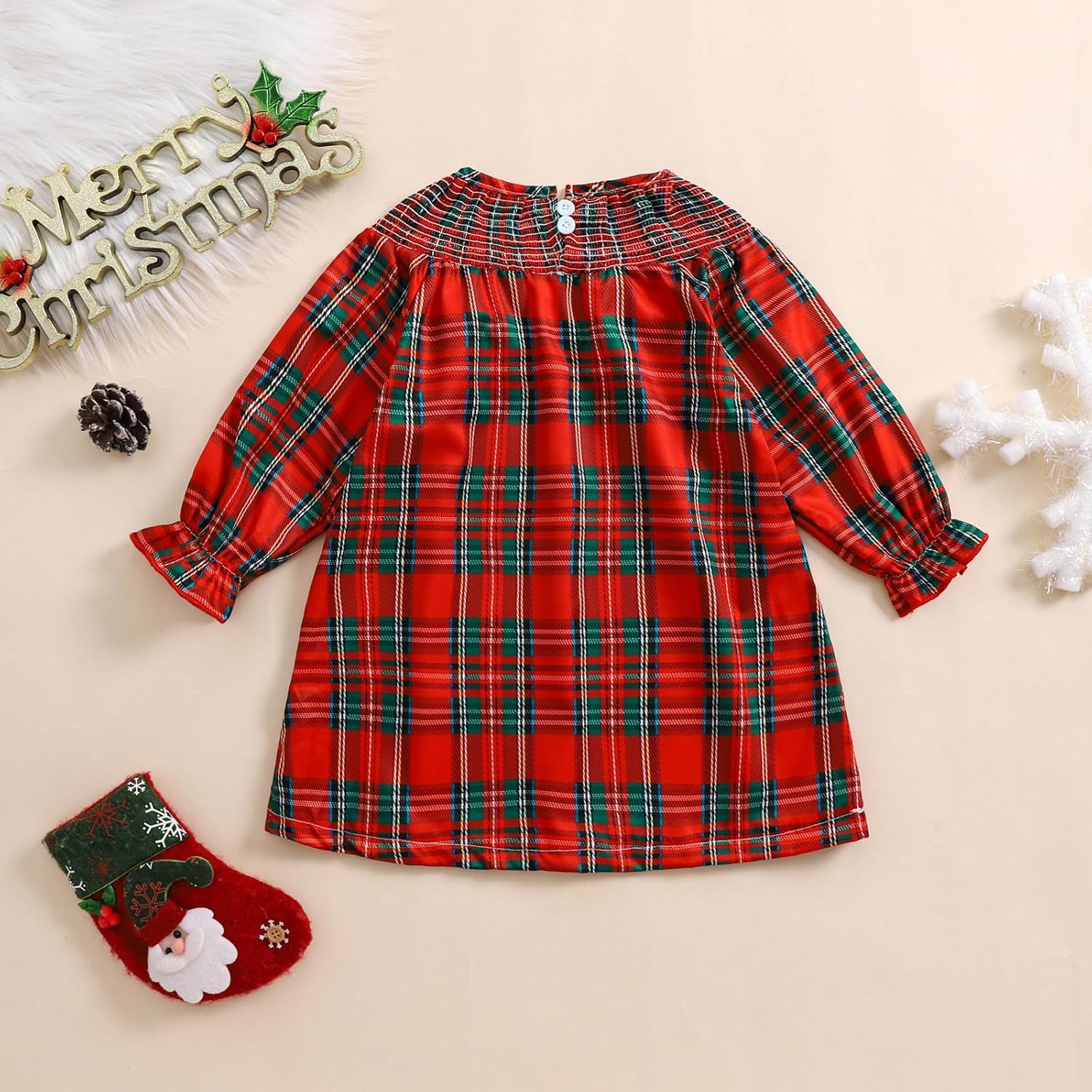 Toddler Smocked Christmas Dress Baby Girl Christmas Outfit Vintage Princess Plaid Dresses Cute Clothes - Image 7