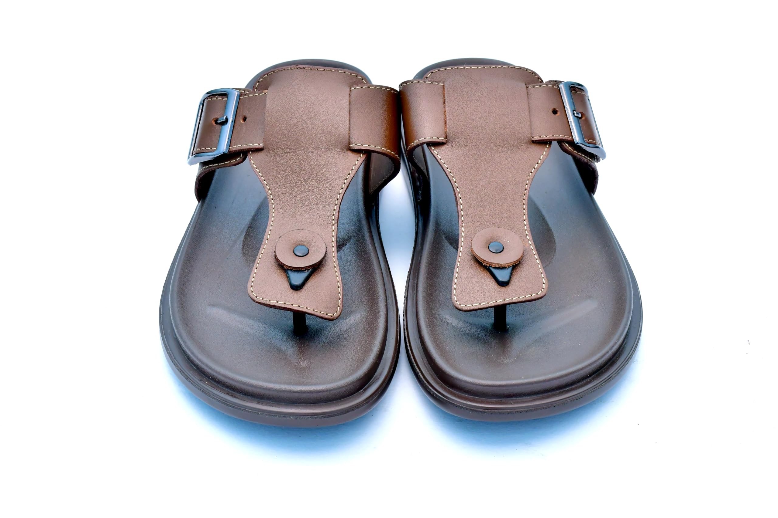 Men's Genuine Leather Thong Sandal with Buckle Strap, Brown, Casual Slip-On Flip Flop-image-15
