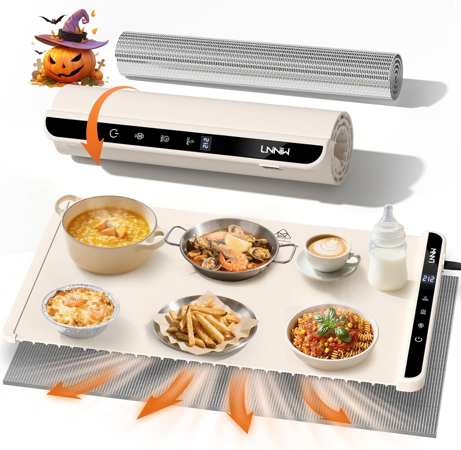 Food Warming Mat with Heat-Resistant Pad, 26X15 Inch, 6 Temperature & 6 Timer Settings, Child Lock Safety,Food Warmer Chafing Dishes for Buffet,Gatherings,Parties,Everyday Use Warm White 26x15 Inch