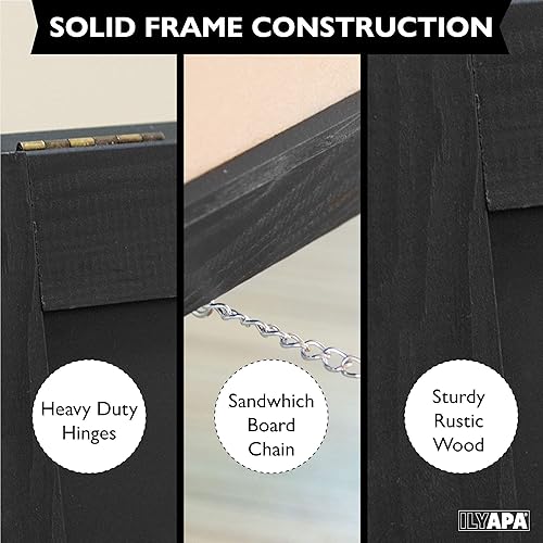 Miniatura 4 de Ilyapa Letrero de madera con marco en A con borrador y tiza, pizarra magnética de 21 x 30 pulgadas para acera, resistente e independiente, para