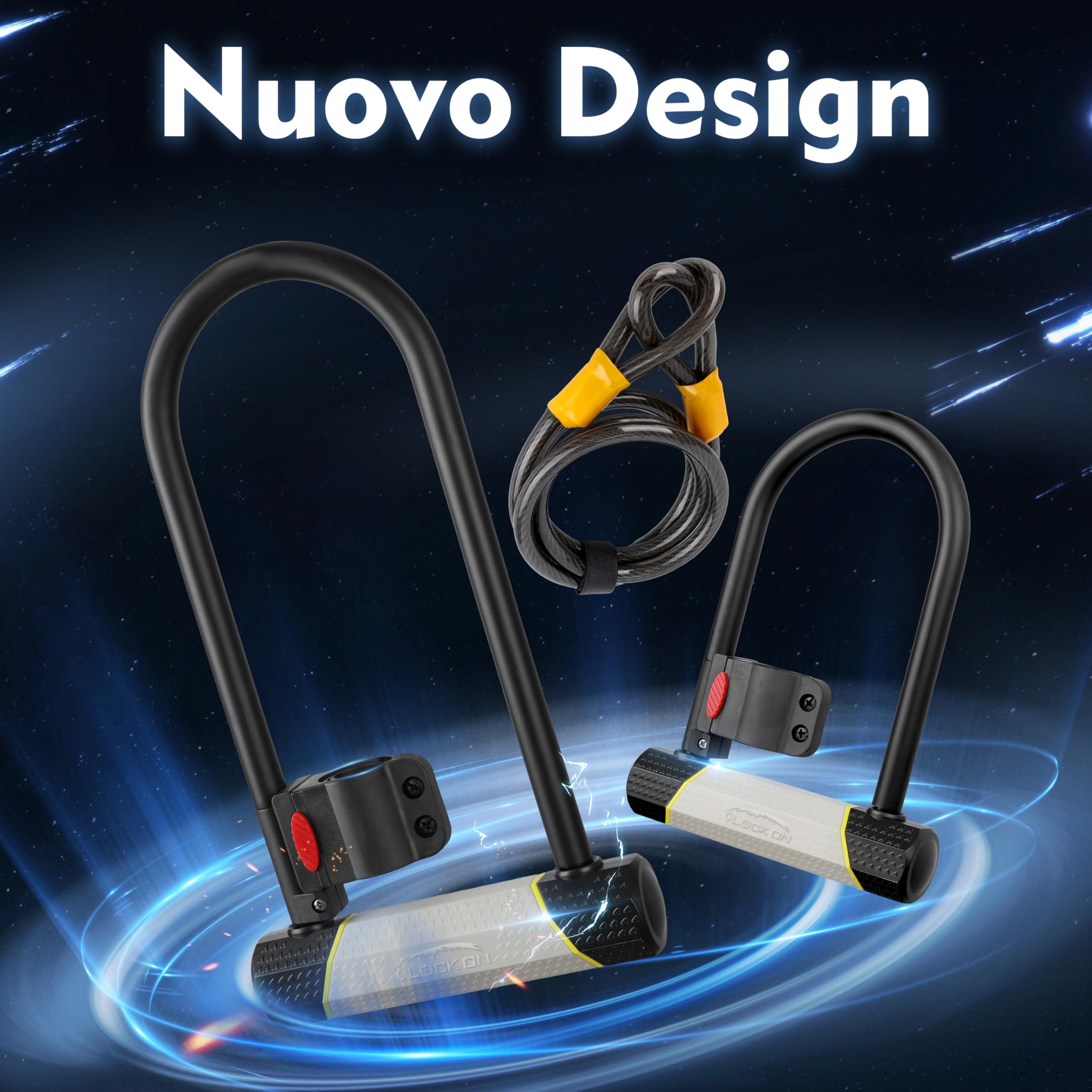 SUNYA Lucchetto per bicicletta, 14mm antifurto a U e cavo 12mm x 1,5m. Livello di sicurezza 7/10, offre un alto livello di protezione. 1 supporto di montaggio.