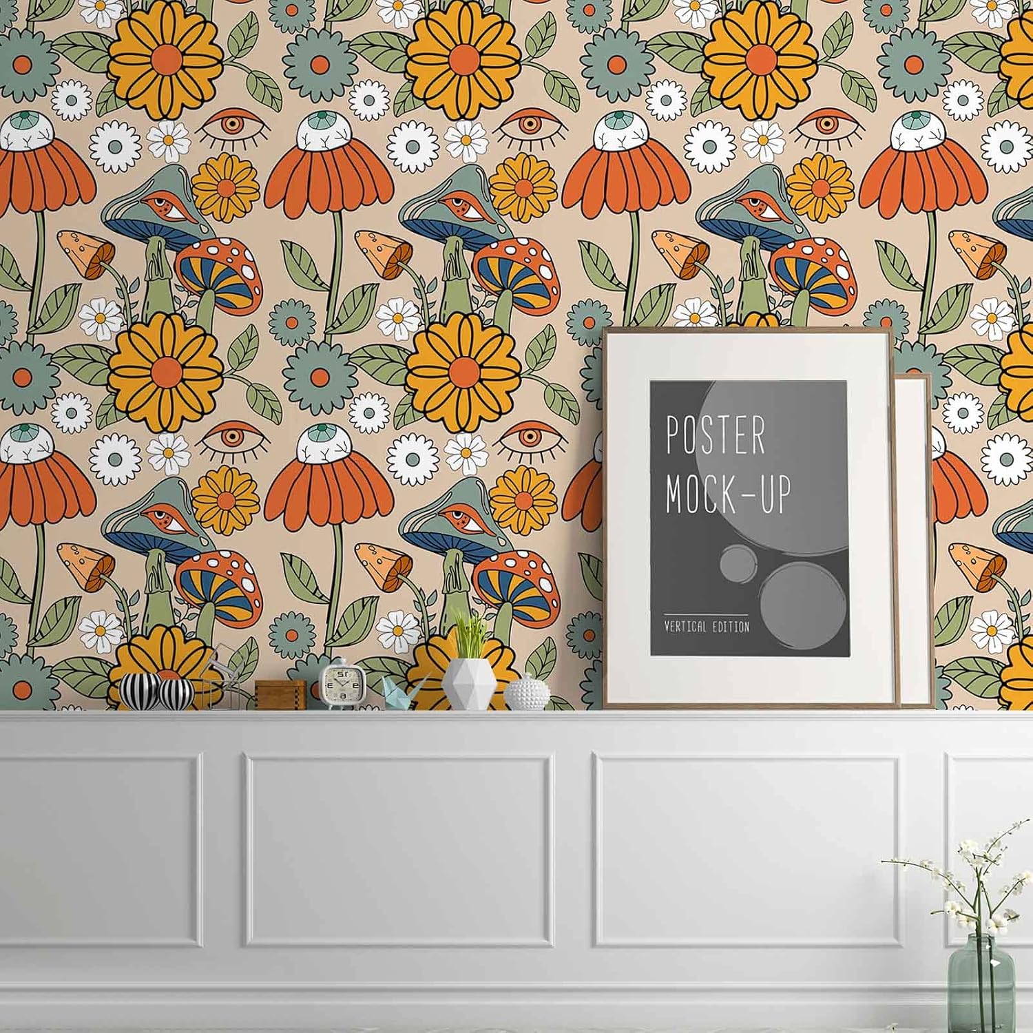 Abyssaly 17.3in x 236in Mushroom Peel and Stick Wallpaper Boho, Colorful Forest Floral Removable Contact Paper, Vinyl Self Adhesive Wall Paper Light Colour for Bedroom Bathroom Home Decor