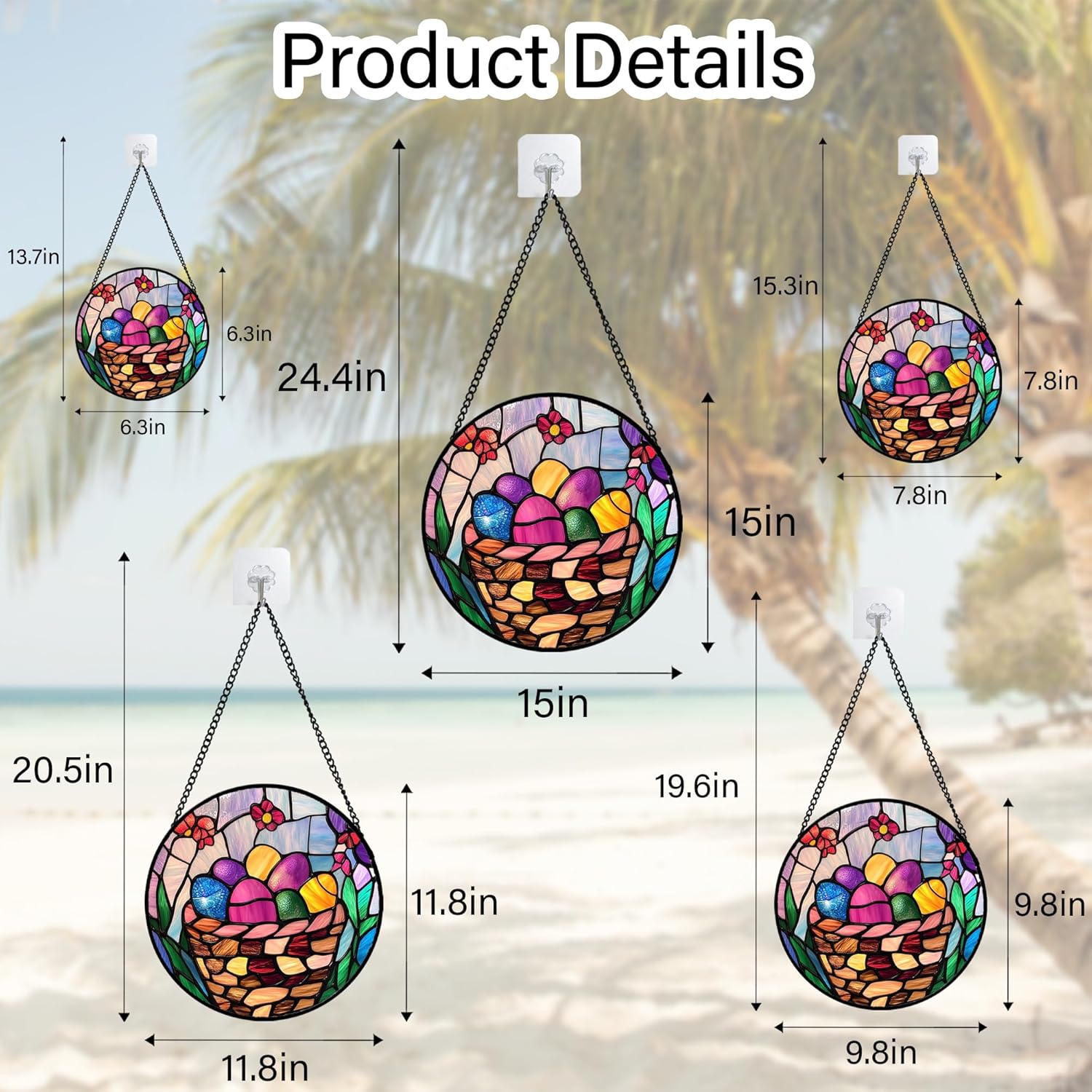 CHATYOUNG Stained Glass Window Hanging Basket Easters Egg 9.8" - Color Suncatcher Door Garden Home Decor and Christmas Mother's Day Birthday Easter Gifts Grandma Mom Nana Women Christians