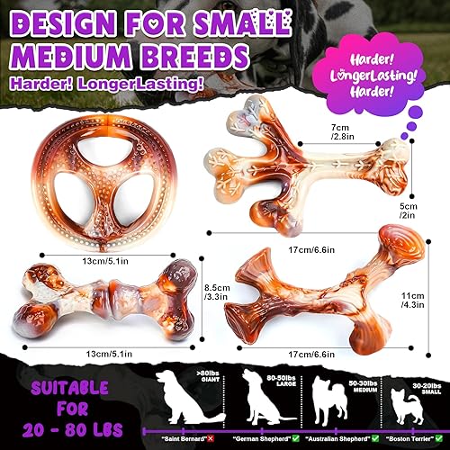 Miniatura 6 de Paquete de 4 juguetes masticables para perros para masticadores agresivos, juguetes indestructibles para perros con sabor a tocino, juguetes