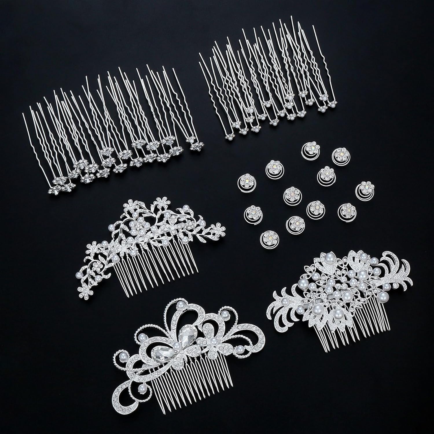 Boao 56 Pieces Bride Hair Accessories for Wedding Crystal Pearl Bridal Headpiece Hair Comb Rhinestone Clips Bridesmaid Flowers U-shaped Glitter Headpiece for Prom Wedding Hairstyles - Image 6