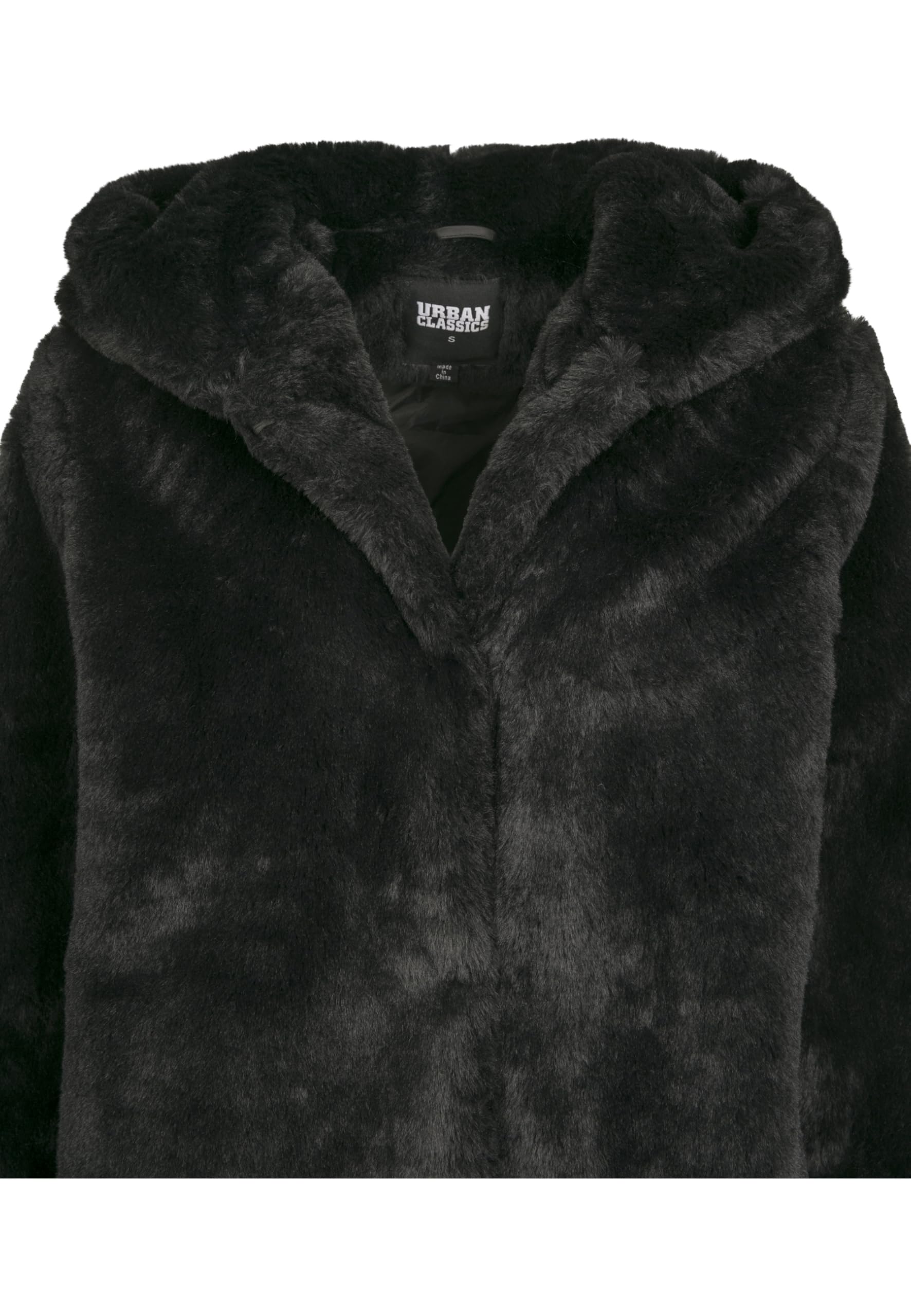 Urban Classics Damski p?aszcz z kapturem z imitacji futra królika, damski p?aszcz z kapturem i kieszeniami bocznymi, dost?pny w wielu kolorach, rozmiary XS - 5XL, czarny, L