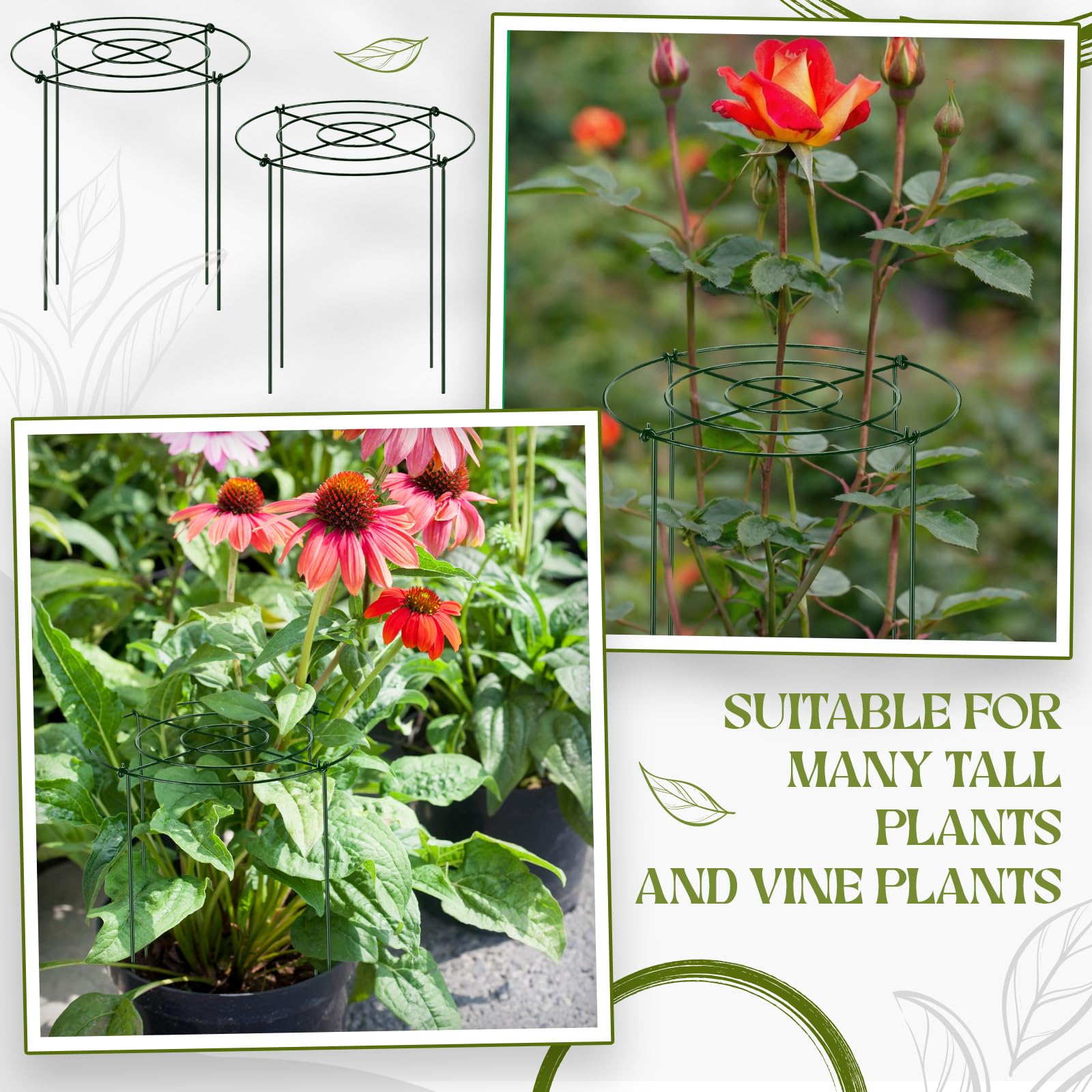 Geelin Pfingstrosen-Käfige und Stützen zum Wachsen durch 30,5 x 40,6 cm, robuste Metall-Pflanzenstützen, Rahmenringe, 4 Beine, für Outdoor-Pflanzen, Pfingstrosen, Blumen, Tomaten, Rose, Hortensien
