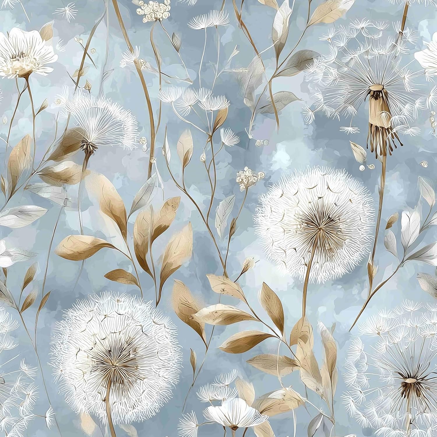 Watercolor Dandelion Delicate Beige Foliage Wildflower Motifs Peel and Stick Wallpaper Easy Peel Off Contact Paper Stick on Adhesive Wall Paper for Bathroom Waterproof Renter 17.71"x236.2"
