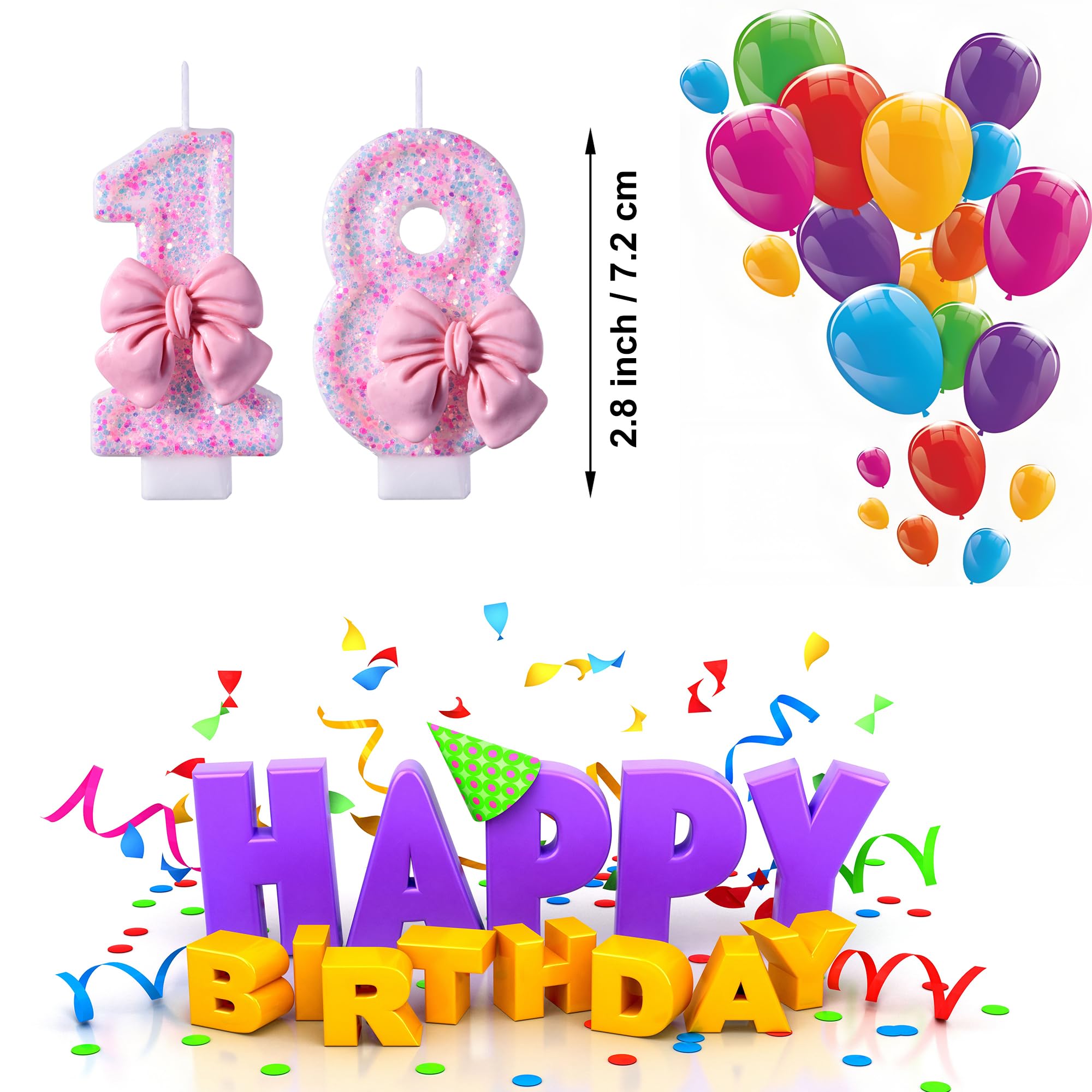 VSHILI 18th Birthday Candles, Pink 18 Year Old Number Birthday Candles, Happy Birthday Party Cake Topper Decoration Gifts for Girls