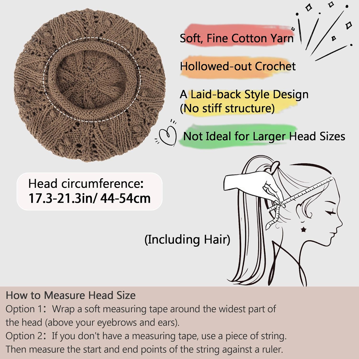 Babalet Women's 100% Cotton Crochet Beret - French Artist Slouchy Hollow Out Knit Hat - Image 3