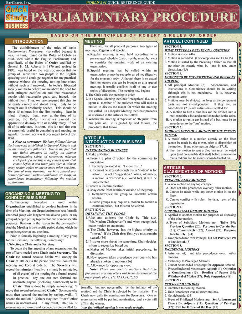 Parliamentary Procedure (Quickstudy Reference Guides - Academic)