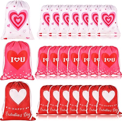 LEIFIDE 24 bolsas de dulces con cordón de corazón para el día de San Valentín bolsas de aperitivos pequeñas con tema de amor bolsas de bocadillos de