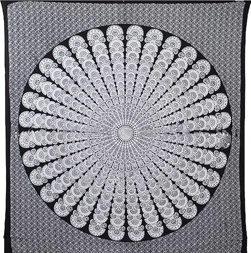 Miniatura 7 de Tapiz hippie indio bohemio psicodélico dorado mandala de pavo real azul dorado para colgar en la pared (naranja marrón, King (88 x 104 pulgadas)