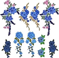 10pcs Blue Embroidered Flower Sew On Patches, 5 Pairs 5 Styles Floral Embroidery Appliques for DIY Jeans, Bags, Hats, Clothes Crafts