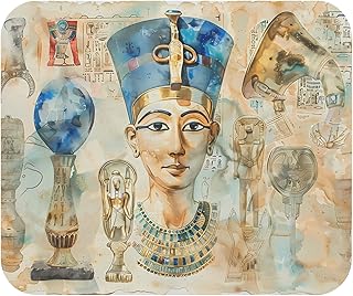 قاعدة ماوس بتصميم الملكة المصرية القديمة - فن عتيق مع حروف هيروغليفية ورموز ملكية، قاعدة مكتب غير قابلة للانزلاق للمكتب والالعاب، قاعدة ماوس متينة - 155