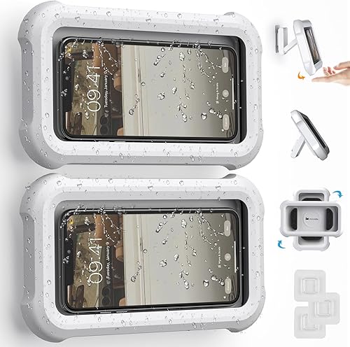 Soporte impermeable para teléfono de ducha con rotación de 360, ángulo ajustable, soporte de teléfono montado en la pared para espejo de baño,