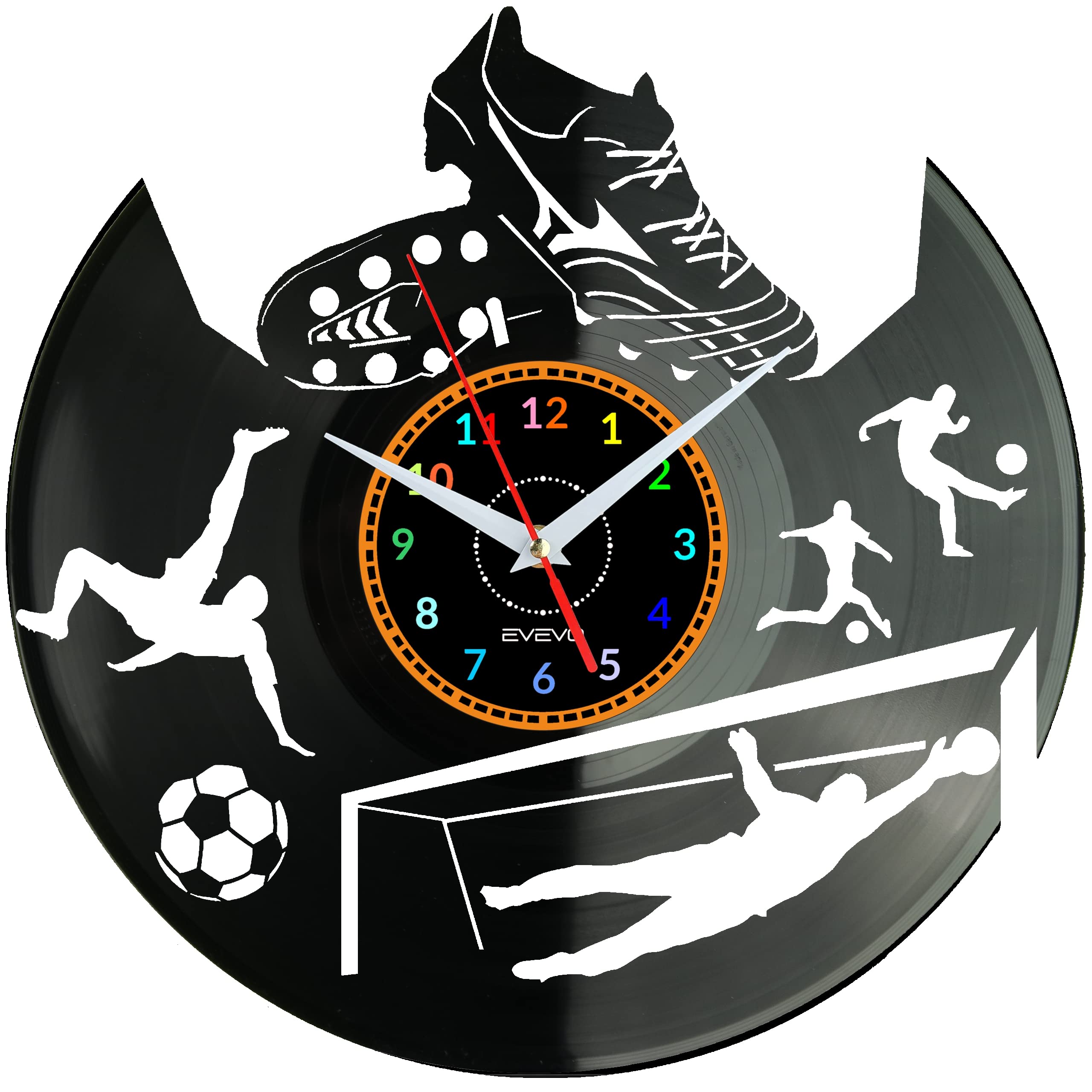 Horloge murale football déco vintage en vinyle noir et pendule salon W0954