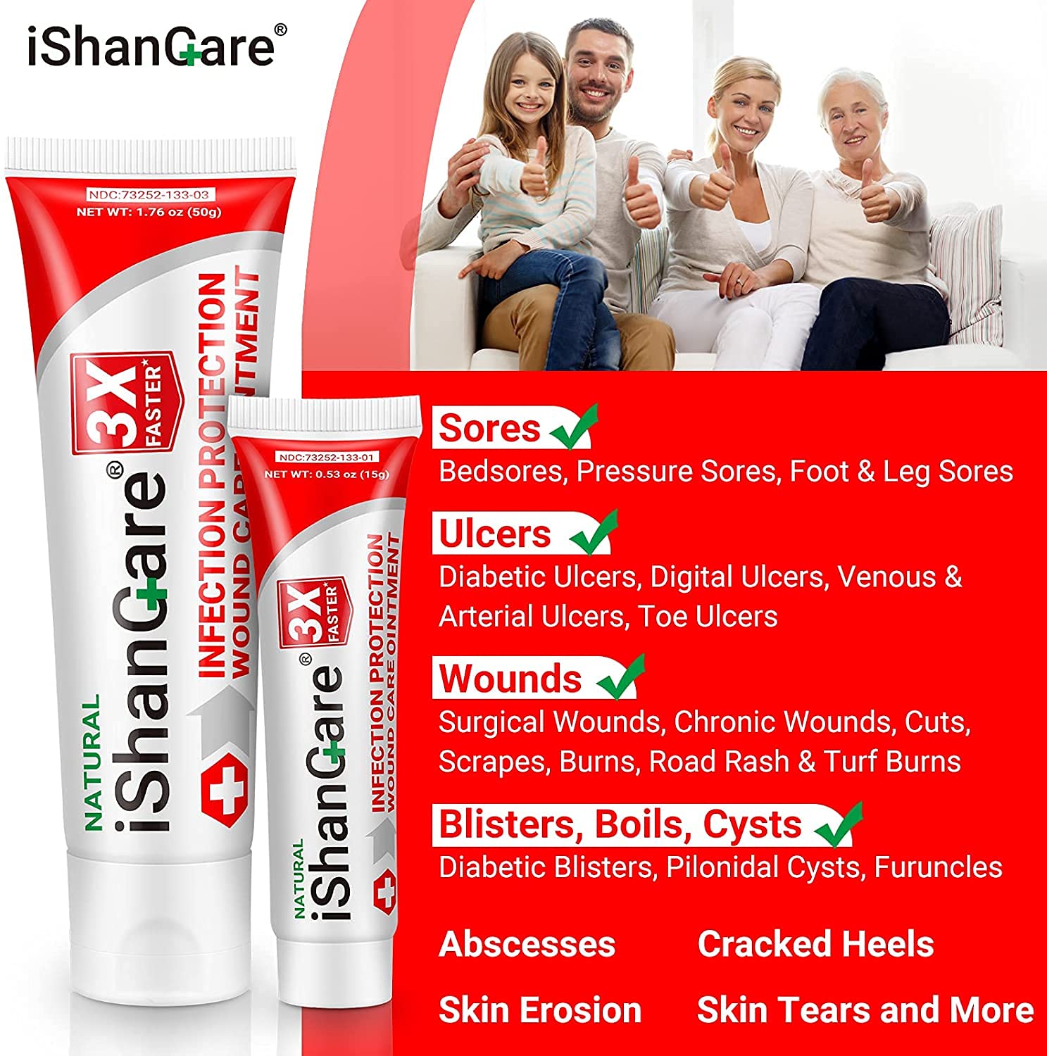iShanCare Wound Care Cream 3X Faster Skin Healing,Max Strength
