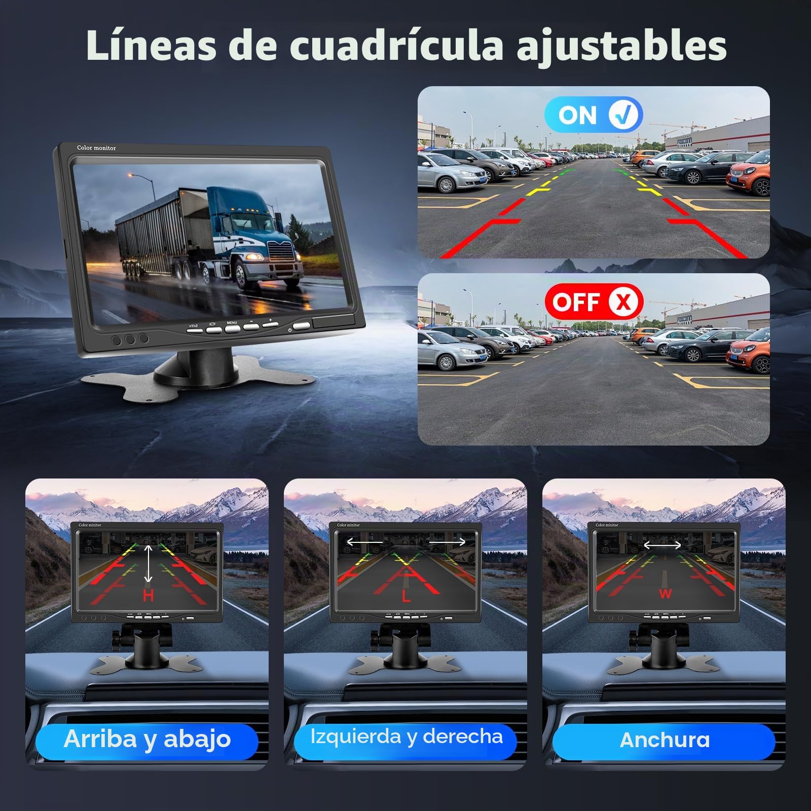 Podofo Kit de Cámara de Visión Trasera Coche con Pantalla LCD de 7", Impermeable de Visión Nocturna IR Cámara de Marcha Atrás con Cable de 4 Pines de Aviación, Auto Cámara para 12V-24V