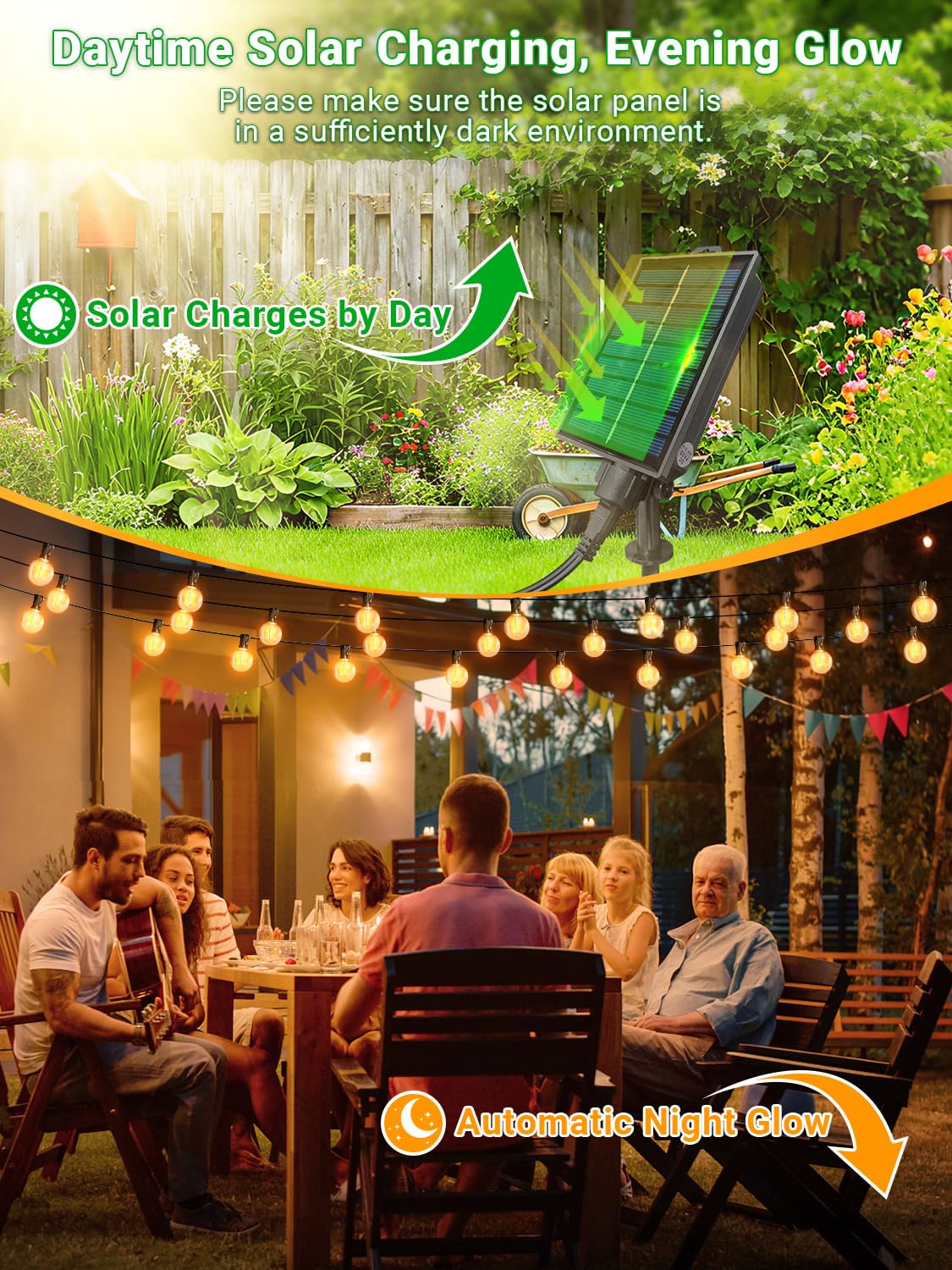 Guirlande Solaire Exterieur, Guirlande Lumineuse Exterieure Solaire avec G40 Ampoules, 8 Modes Étanche IP44 Guirlande Guinguette Extérieur pour Jardin Terrasse Mariage Fête (7.5m-Solaire)