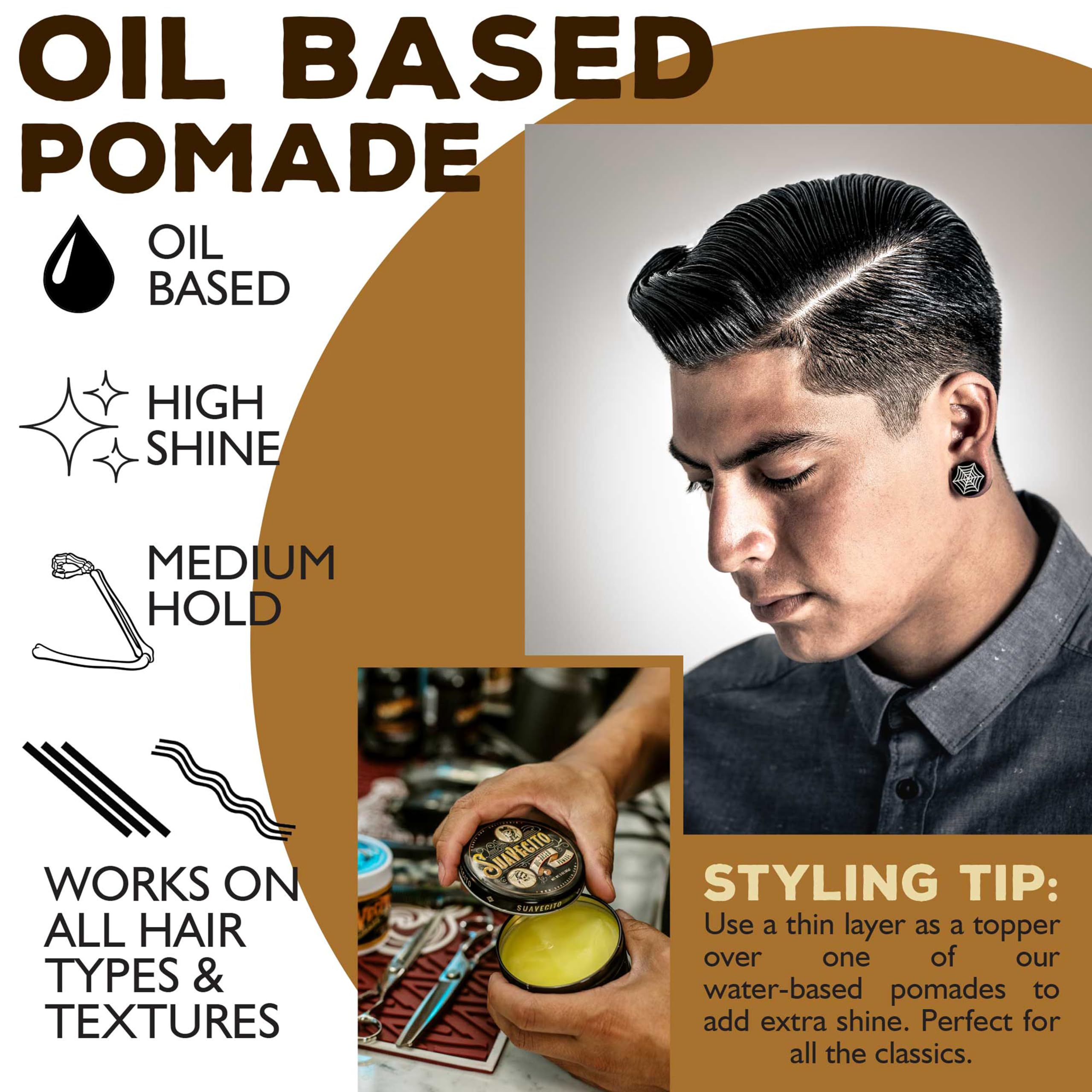 Suavecito Oil Based Pomade, High Shine Long Lasting Hold, ölbasierte Pomade, Perfect For Any Hair Type, 3oz/85g