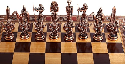Miniatura 3 de Figuras de cobre antiguo del faraón egipcio, juego de ajedrez de metal para adultos, piezas hechas a mano y tablero de ajedrez de madera maciza
