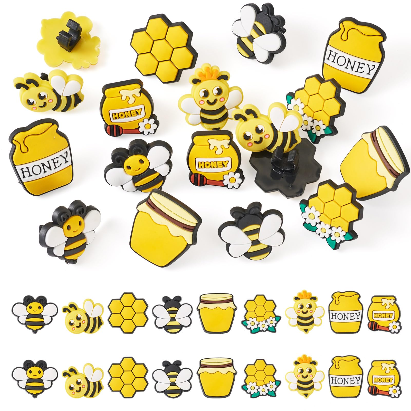 Pandahall 18Pcs Bee Theme Cute Pencil Topper Decoration Pen Toppers Charm Fun Pencil Clips Honeybee Kawaii Pen Charms Clip on Pencil for Back to School Student Supplies