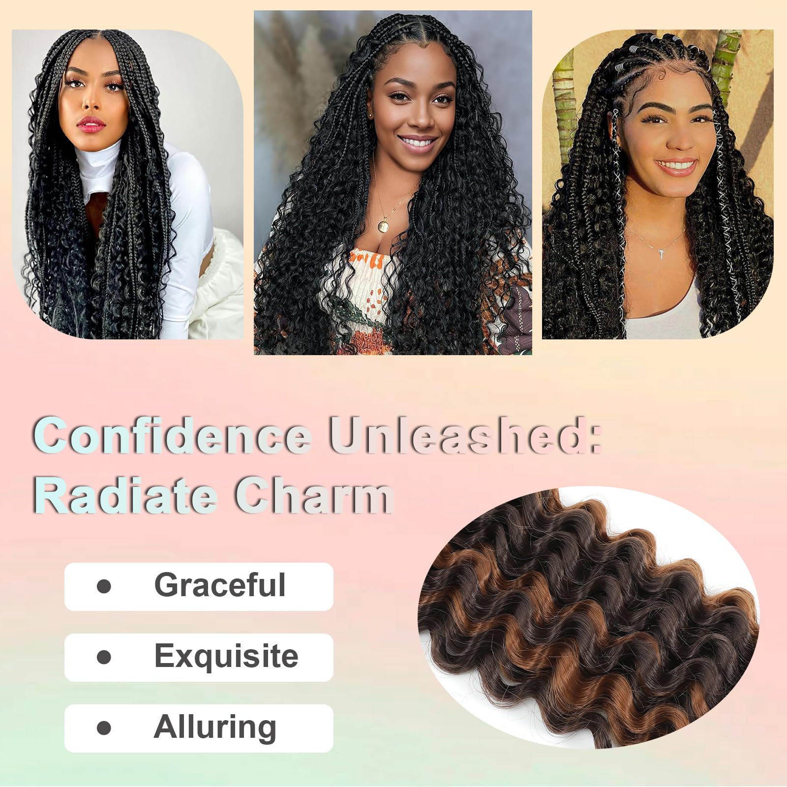 Deep Wave Bulk Hair for Braiding 18 Inch No Weft Deep Wave Bundles Curly Braiding Hair Extensions for Boho Braids and Wavy Braiding Hair 2 Braids per Pack P4/30# 18 Inch 3 Pack - Image 4