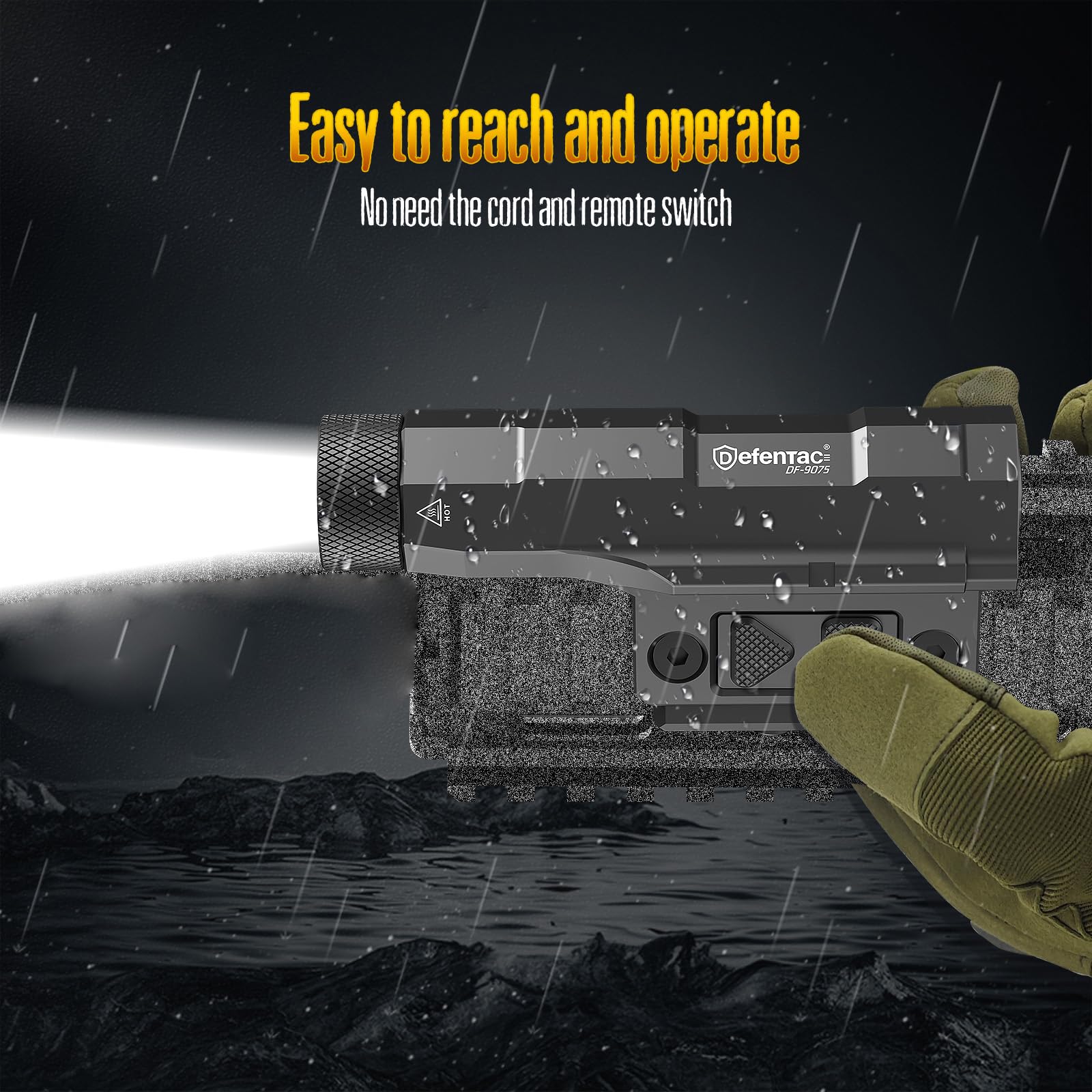 DEFENTAC 2400 lm Aluminium-Taschenlampe ist kompatibel mit Picatinny/Mlok-Schiene für Gewehr, wiederaufladbares Waffenlicht mit Stroboskop/Momentan, mit Druckpolsterschalter