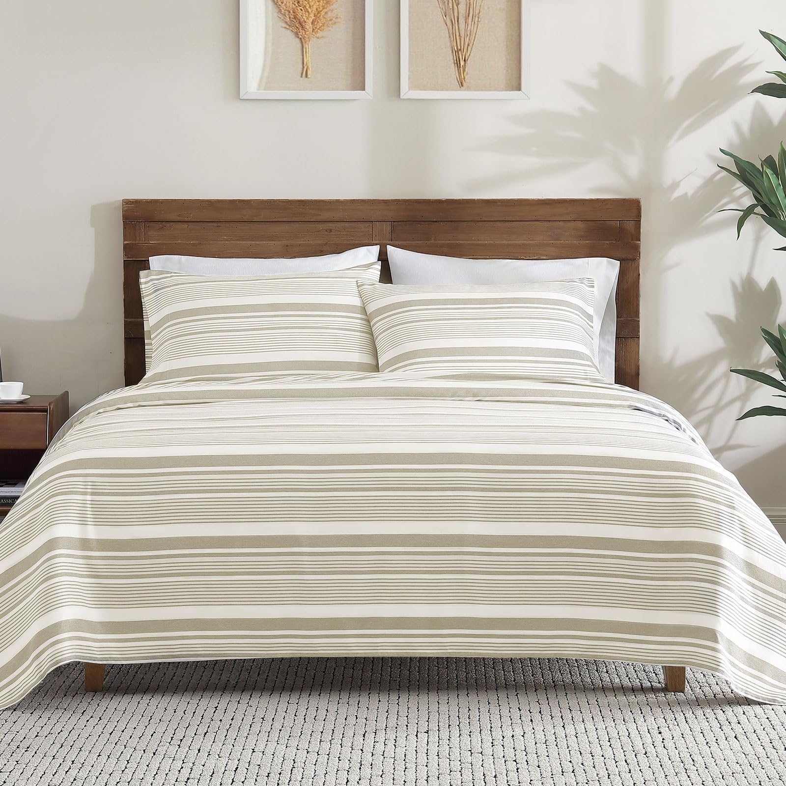 ClevaHome Classic Stripe Sheet Set - 4 Pieces Super Soft & Breathable Bed Sheet Set with Deep Pocket, Enhanced Comfort & Easy Care (Full, Desert Stripe)