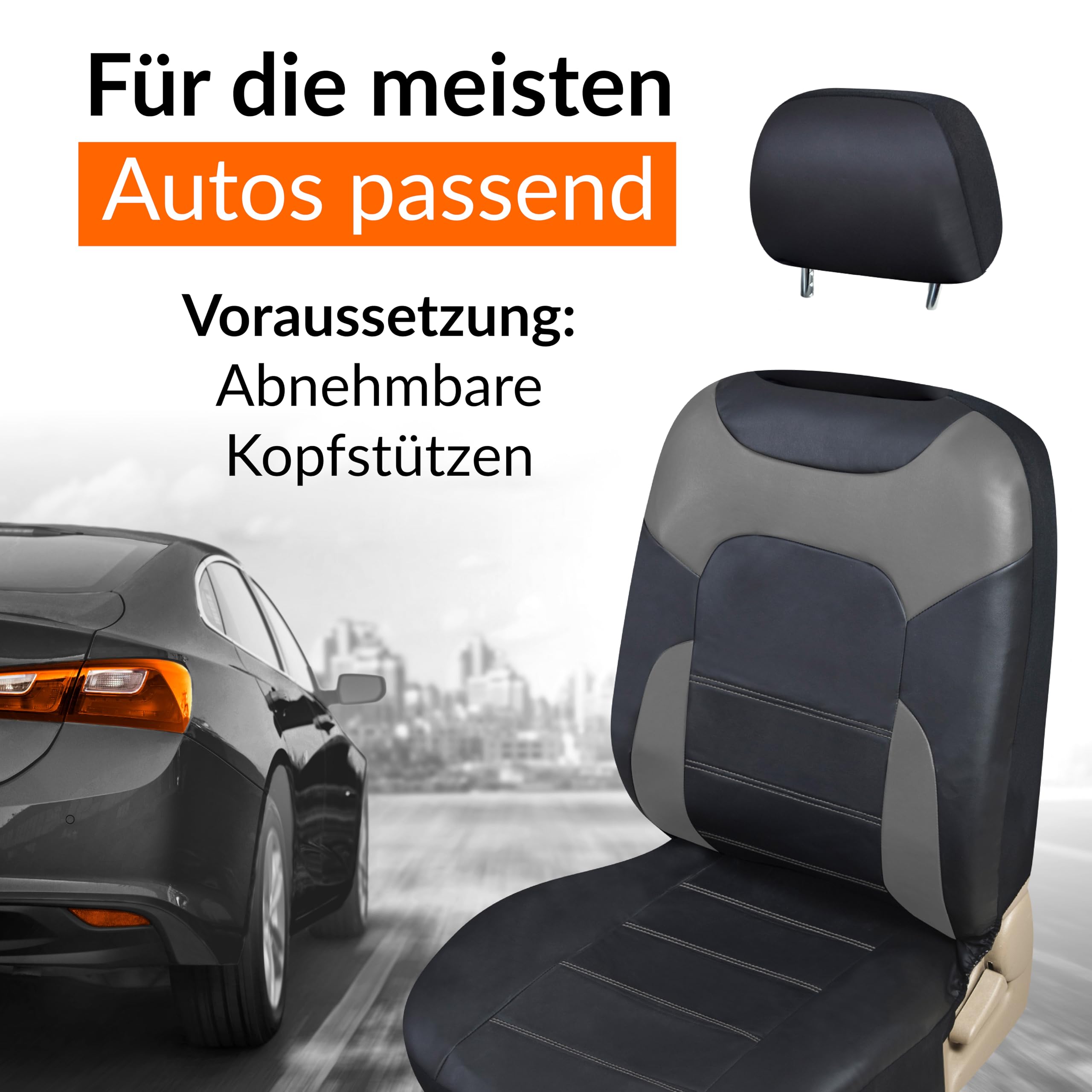 Upgrade4cars Auto-Sitzbezüge Grau Leder-Optik | Universal Auto-Sitzschoner Set für Sommer & Winter | Kunstleder Auto-Schonbezüge für die Vordersitze & Rückbank