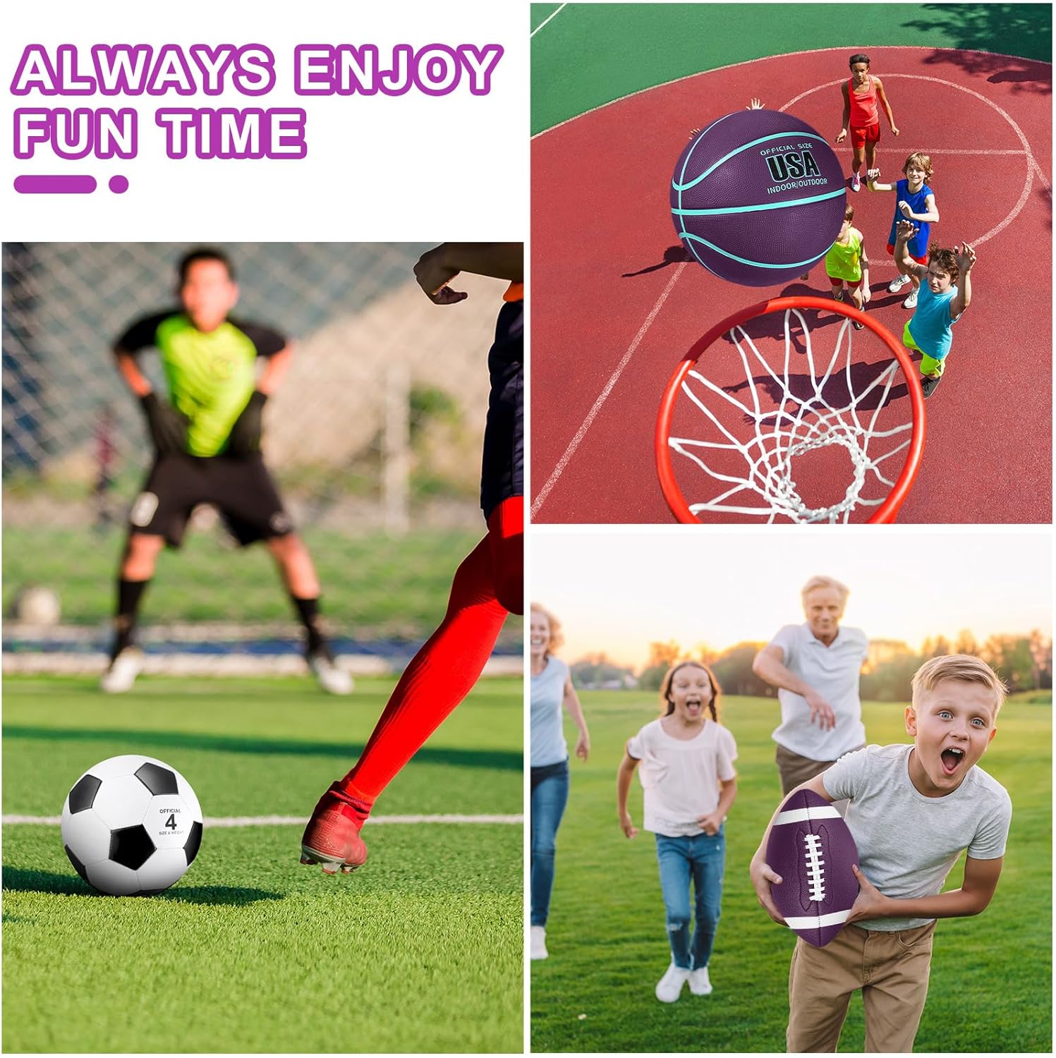 Libima 3 Pcs Sports Ball Set for Kids Teens Include Official Size Basketball Soccer Football with Pump and Carry Bag Training Practice Sport Back to School Gift