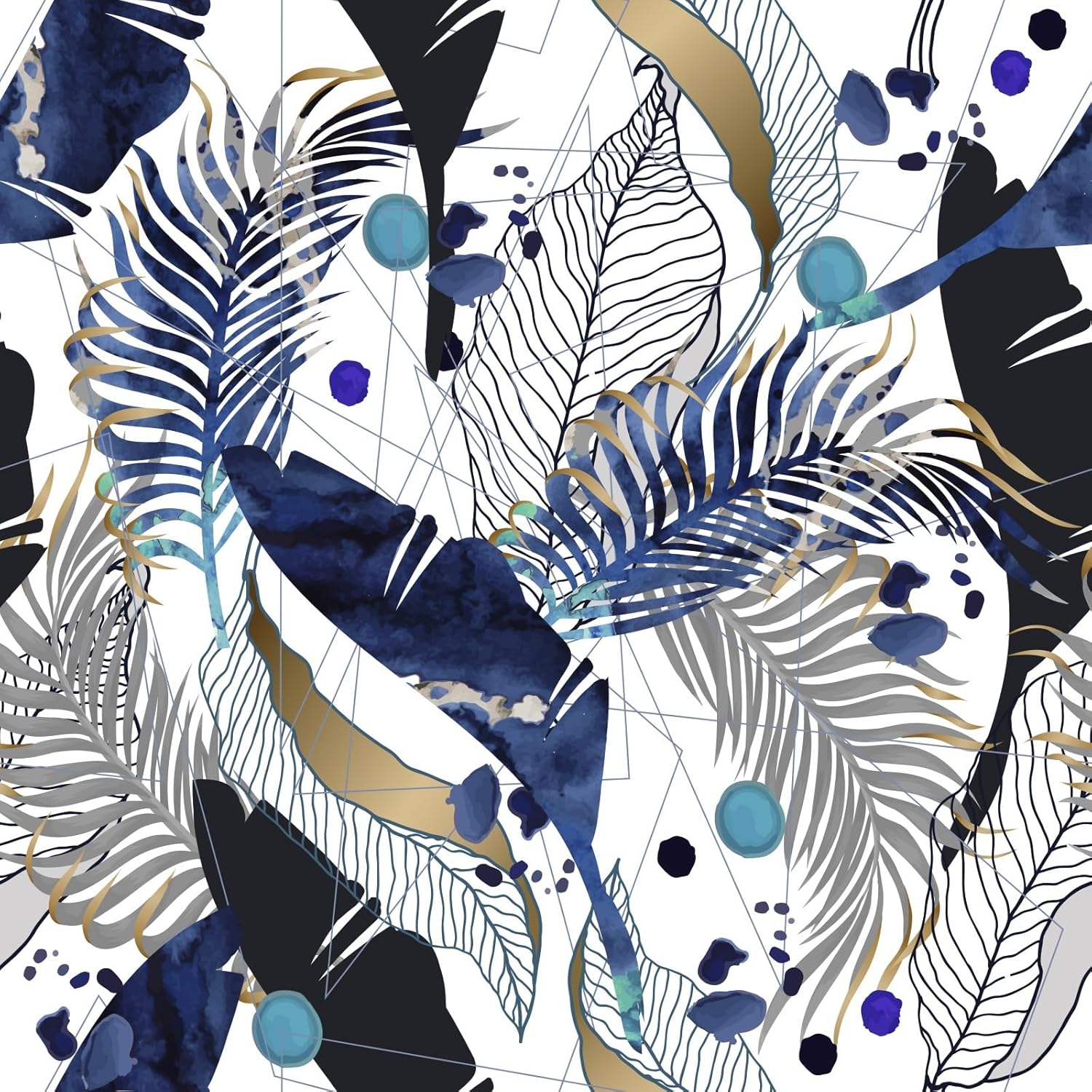 Black/Blue/Gold Peel and Stick Tropical Leaf Self Adhesive Waterproof Removable Decorative Vinyl Easy Peel Off Stick on Wallpaper for Living Room Bedroom Cabinets 17.71" X 236.2"