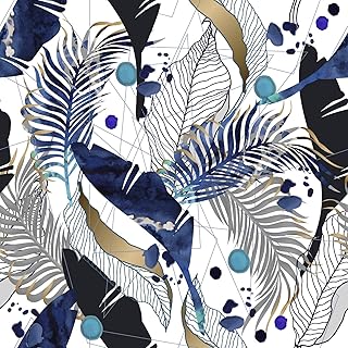 Black/Blue/Gold Peel and Stick Tropical Leaf Self Adhesive Waterproof Re...