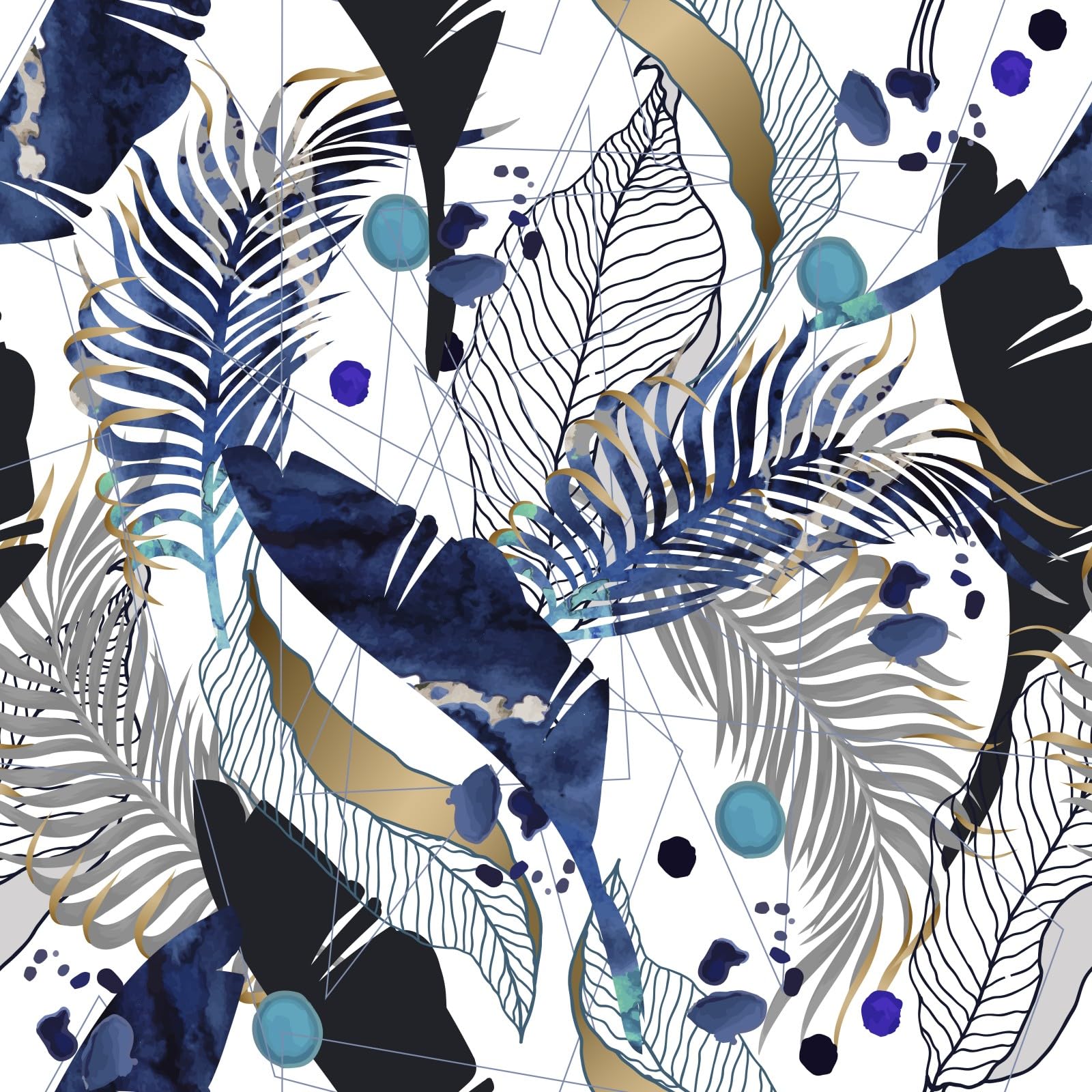 Papier peint imperméable et amovible feuille tropicale dorée