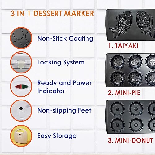Miniatura 2 de StarBlue - Máquina para hacer mini donuts, mini pastel y quiche, fabricante Taiyaki – Nuevo fabricante de postres desmontable 3 en 1 tres rebanadas
