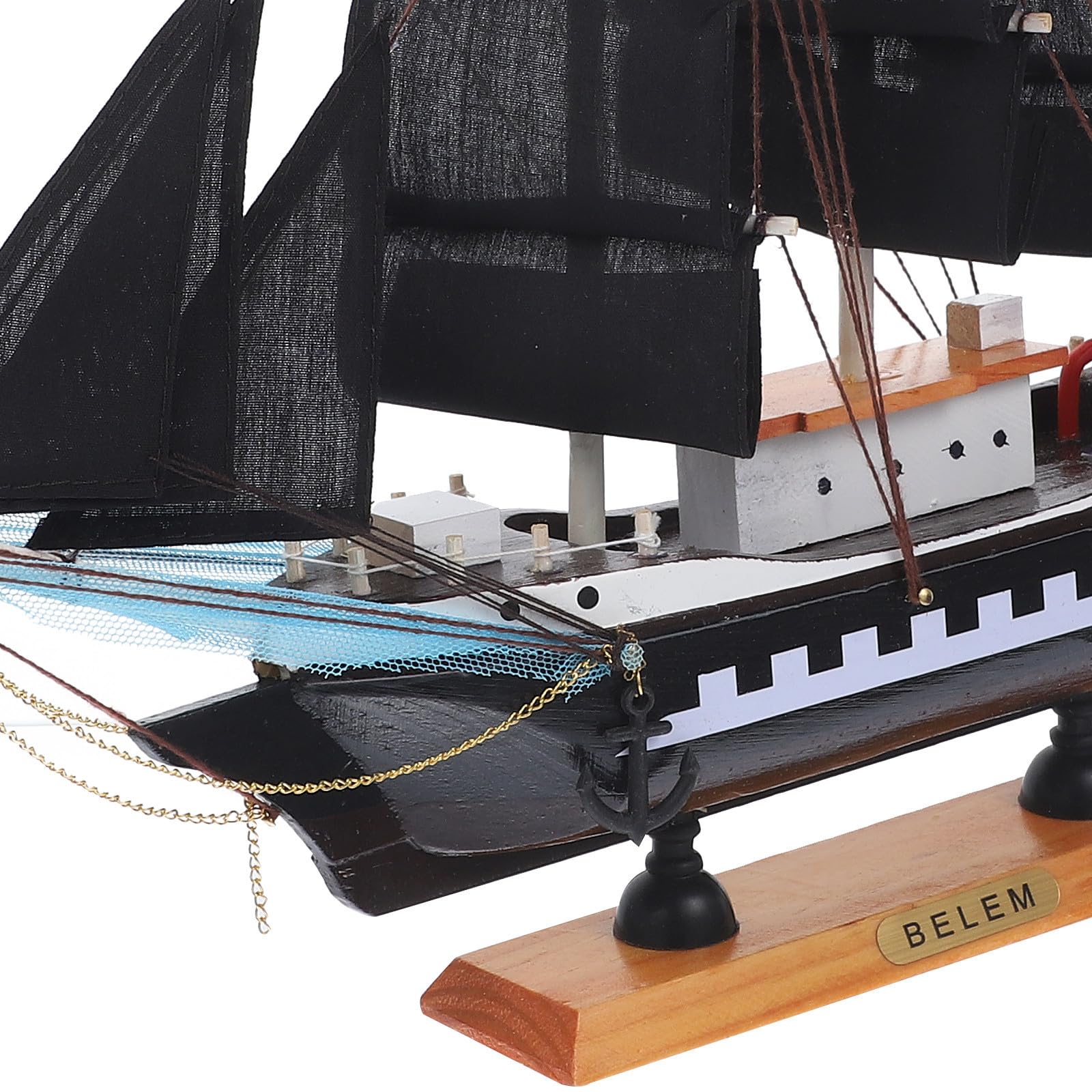 WOONEKY Modello di Barca a Vela Pirata in Legno Nero 33cm per Decorazioni Nautiche Uniche per Vacanze Estive e Arredamento Casa