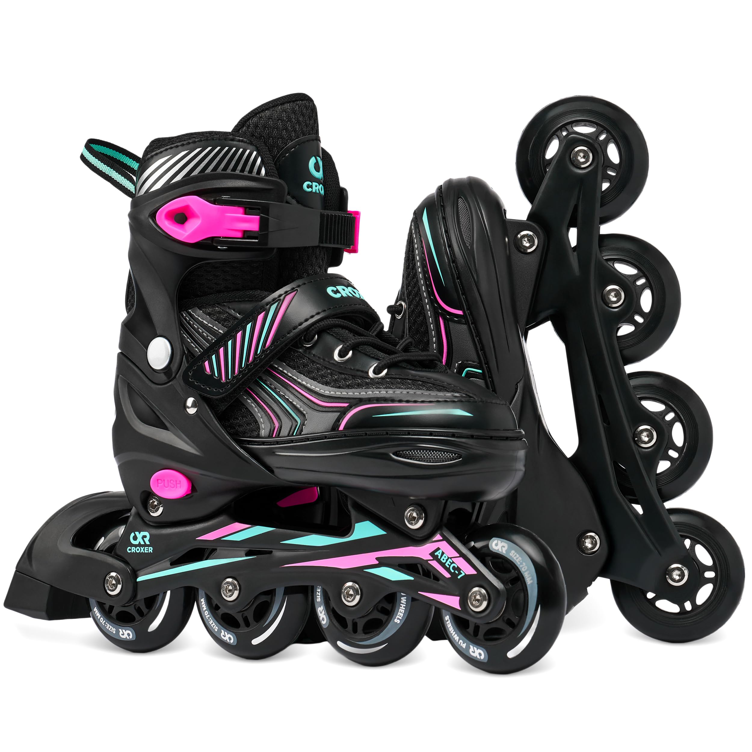 Optima Pattini in linea Inline Skates per bambini e adulti regolabili (Mint/Pink, 35-38 (21cm-23cm))