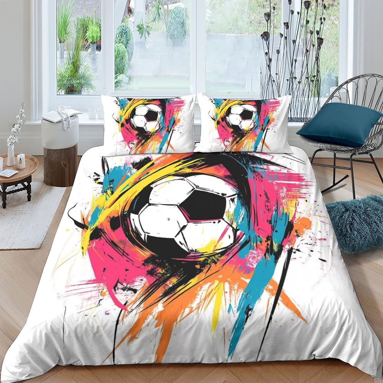 Ctjqhvkz Style-2 3D Printed Graffiti Soccer Fitted Sheet Microfiber Vibrant Bedroom Mattress Cover For Home Guest Room Protection Decor Single（135X200cm）