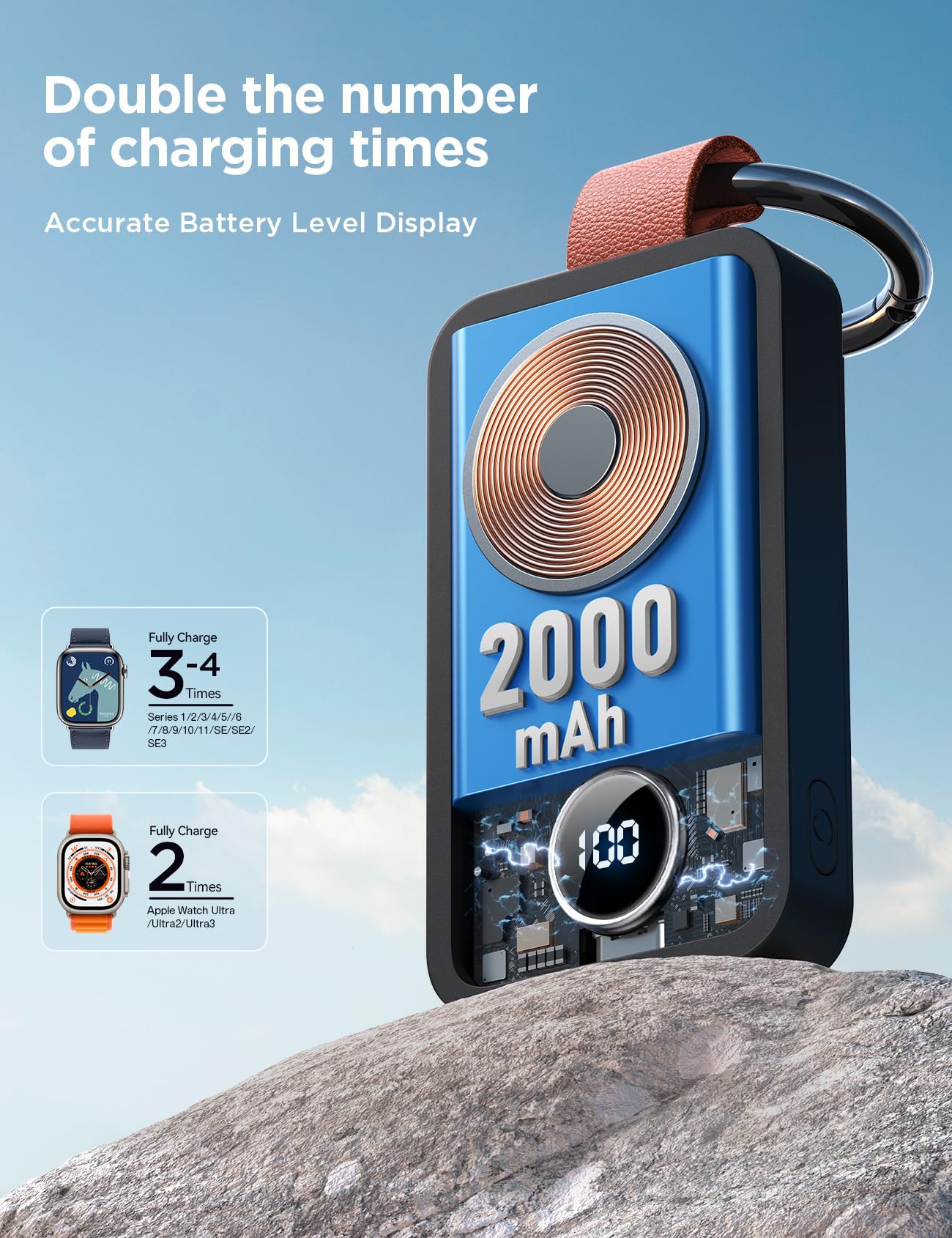 JOYROOM Powerbank do Apple Watch, 2000 mAh przenośna bezprzewodowa ładowarka do Apple Watch Series 11/10/9/8/7/6/5/4/3/2/1/SE/SE2/SE3/Ultra 3/Ultra 2/Ultra, ładowarka magnetyczna